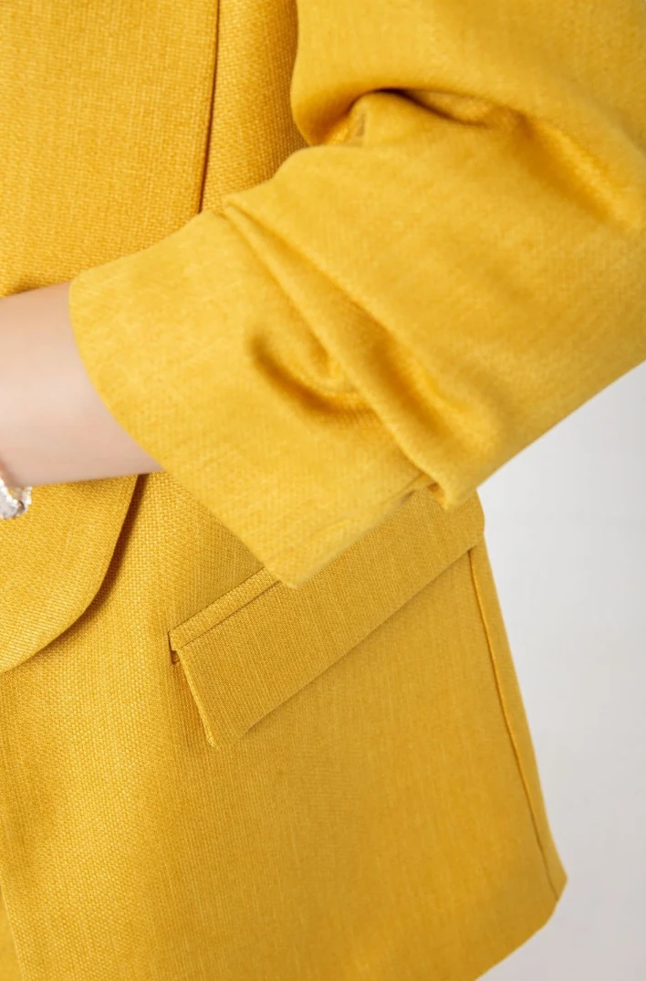 Kolu Büzgülü Keten Ceket Sarı