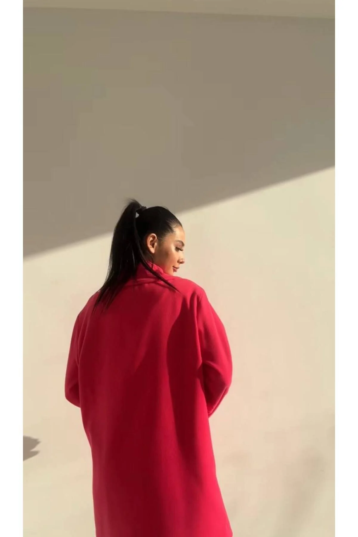 Oversize Geniş Kesim Düğmeli Kısa Kaşe Kaban Fuşya