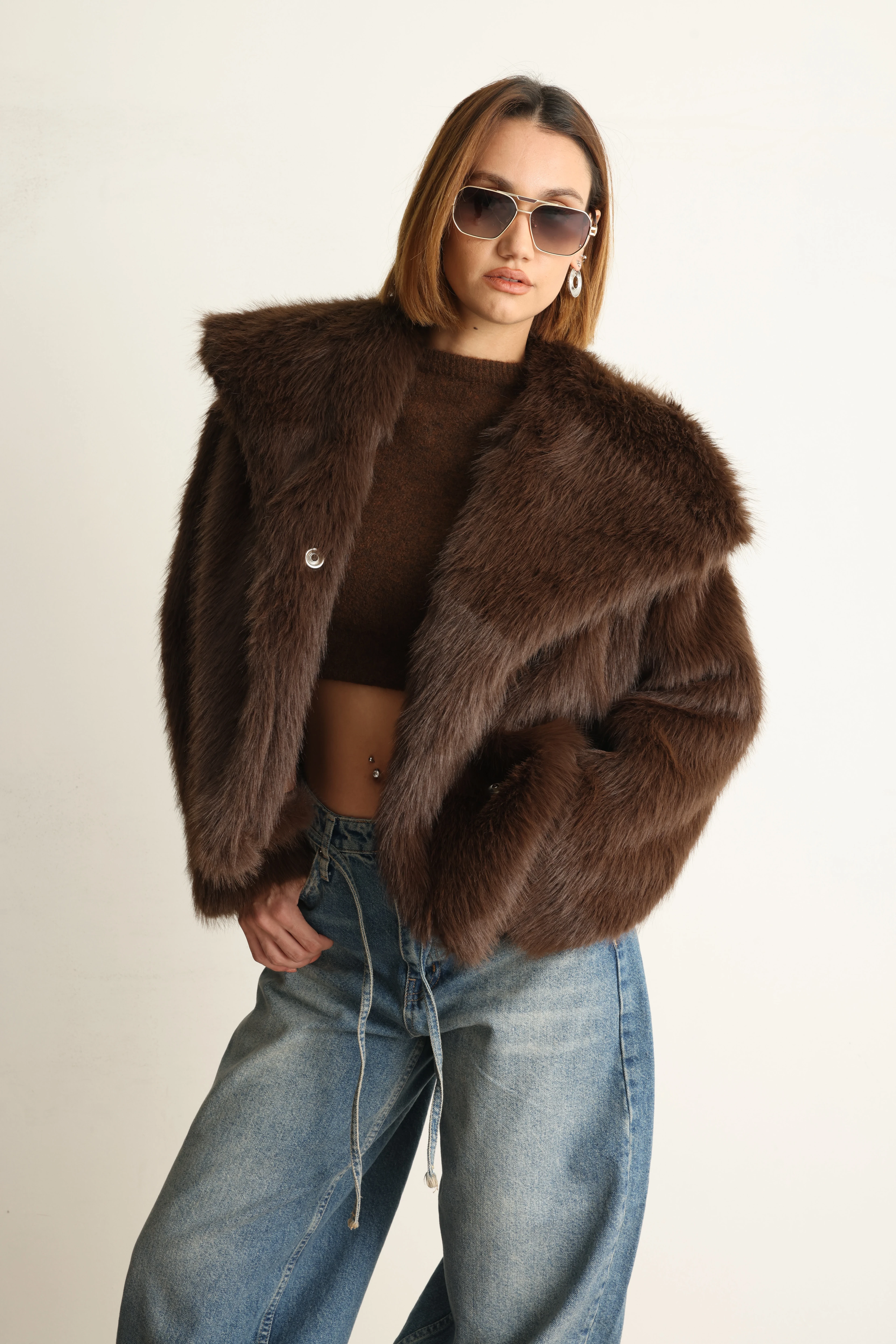 Kahverengi Lou  Kısa Kürk Ceket