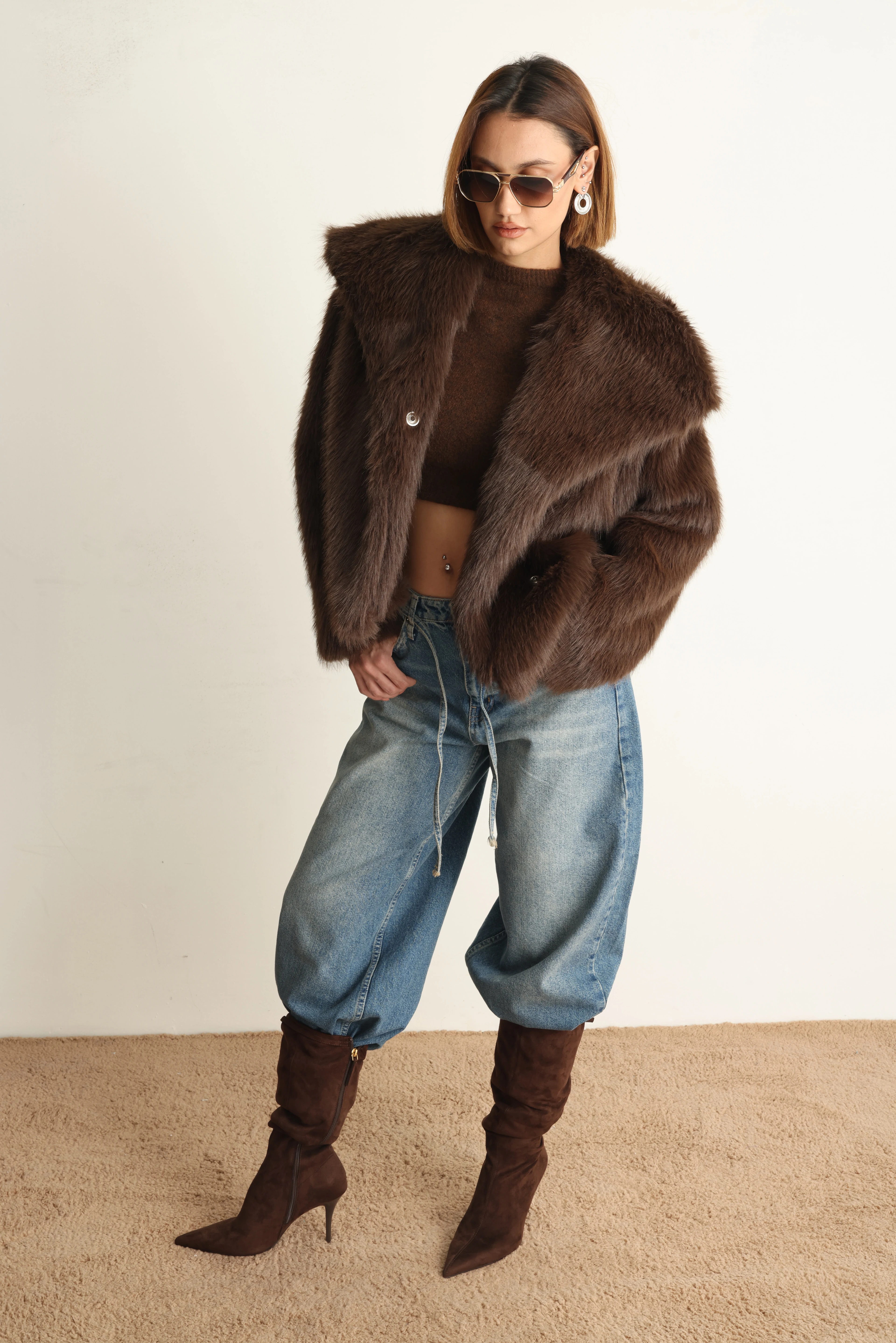 Kahverengi Lou  Kısa Kürk Ceket