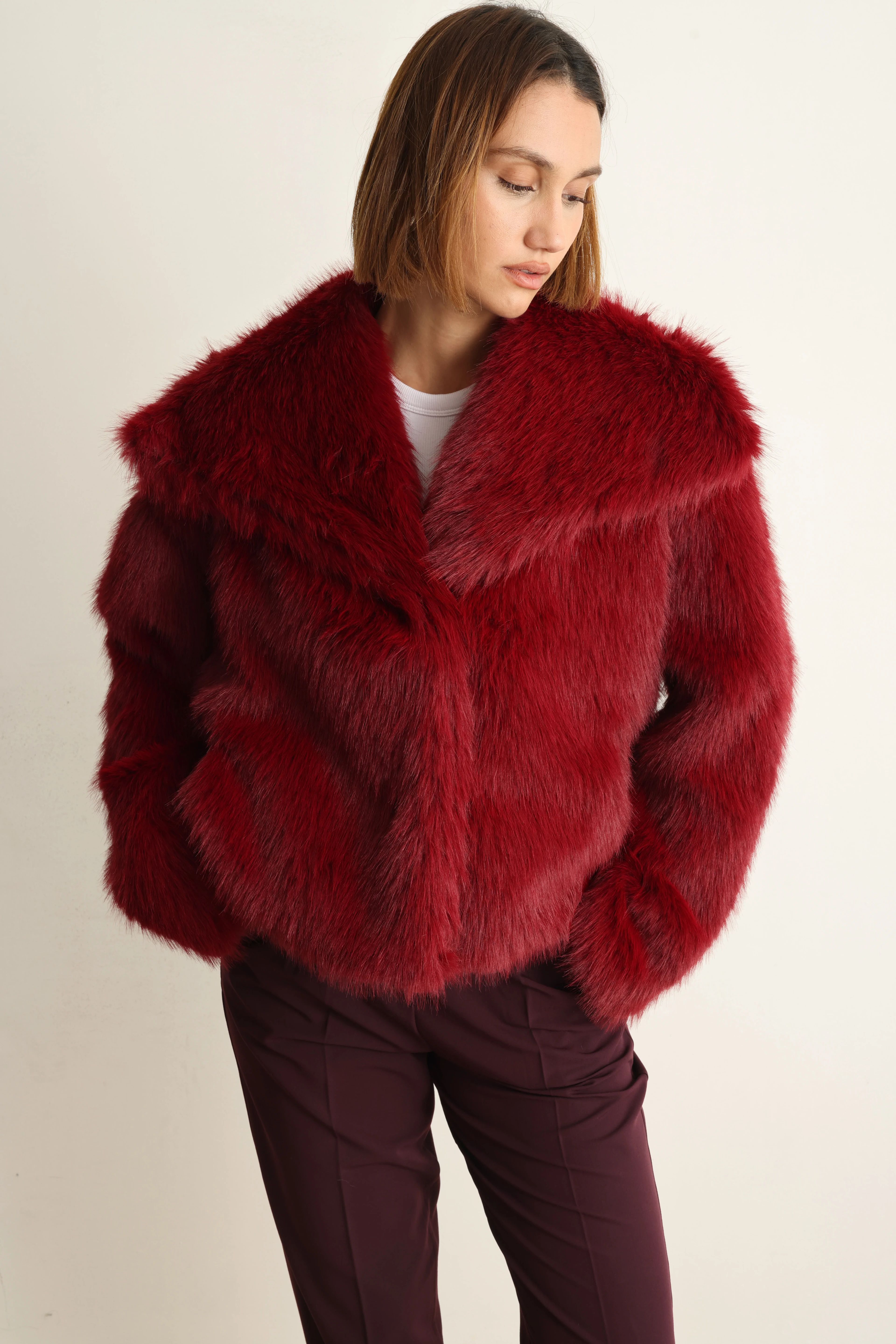 Bordo Lou  Kısa Kürk Ceket