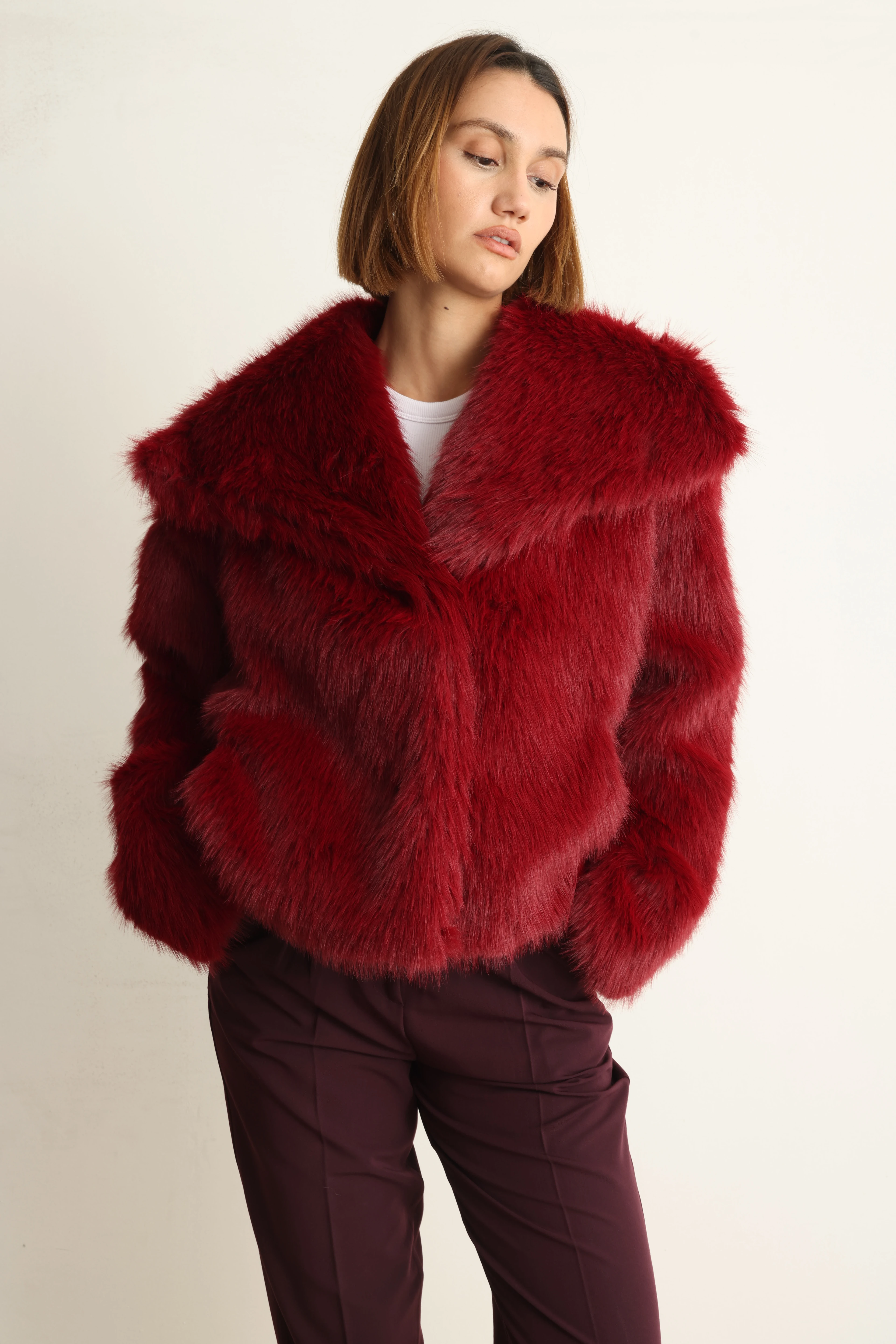 Bordo Lou  Kısa Kürk Ceket