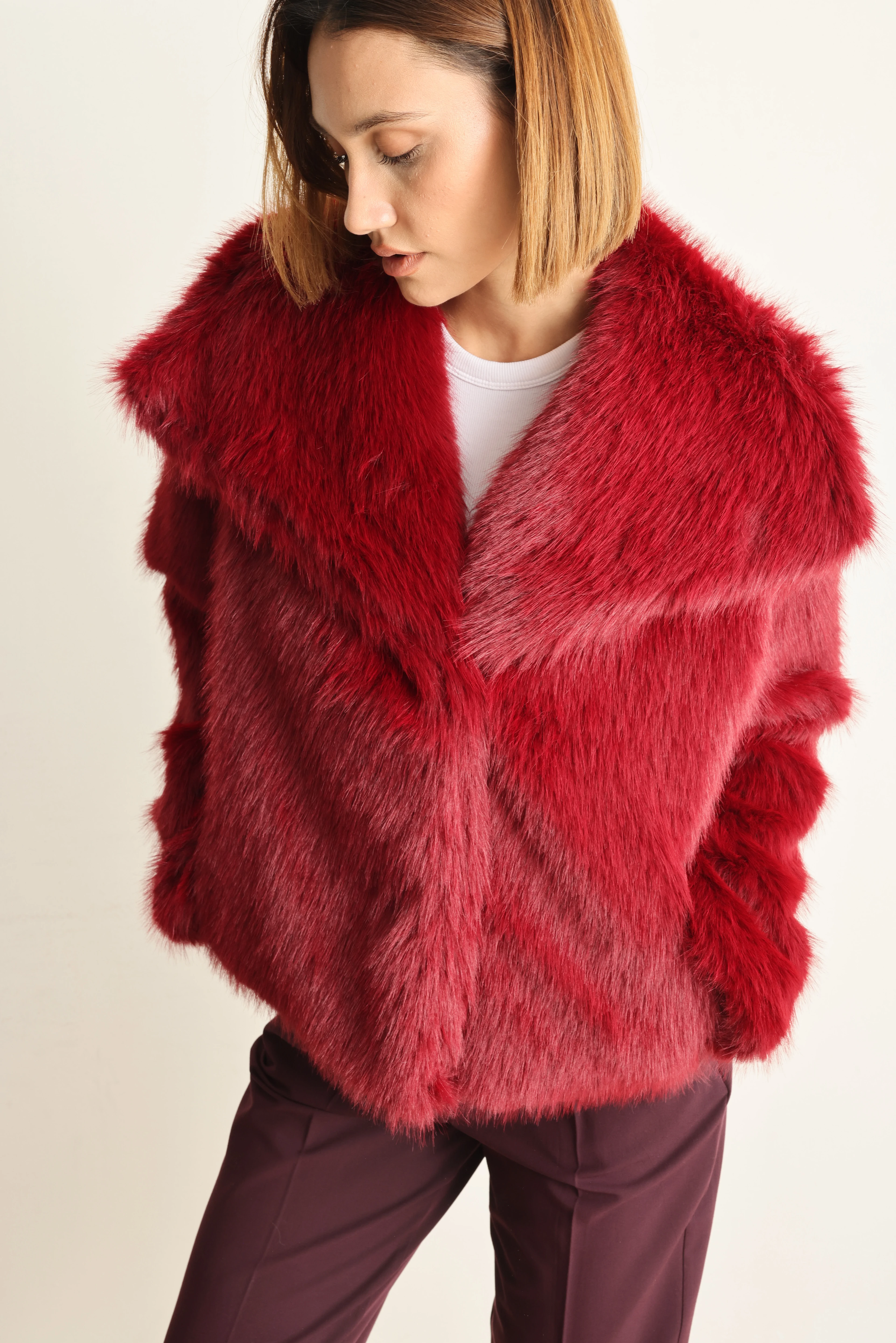 Bordo Lou  Kısa Kürk Ceket