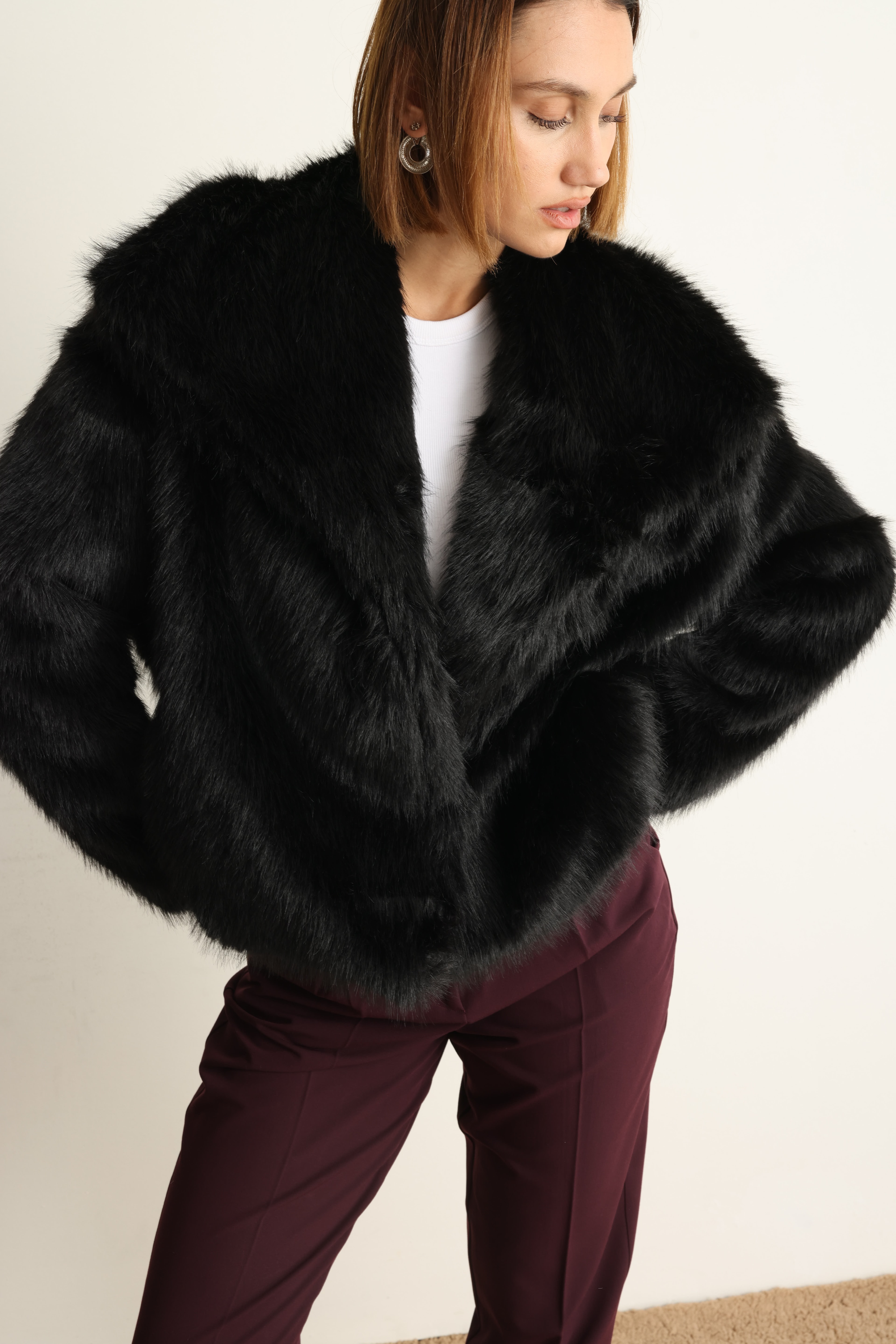 Siyah Lou  Kısa Kürk Ceket