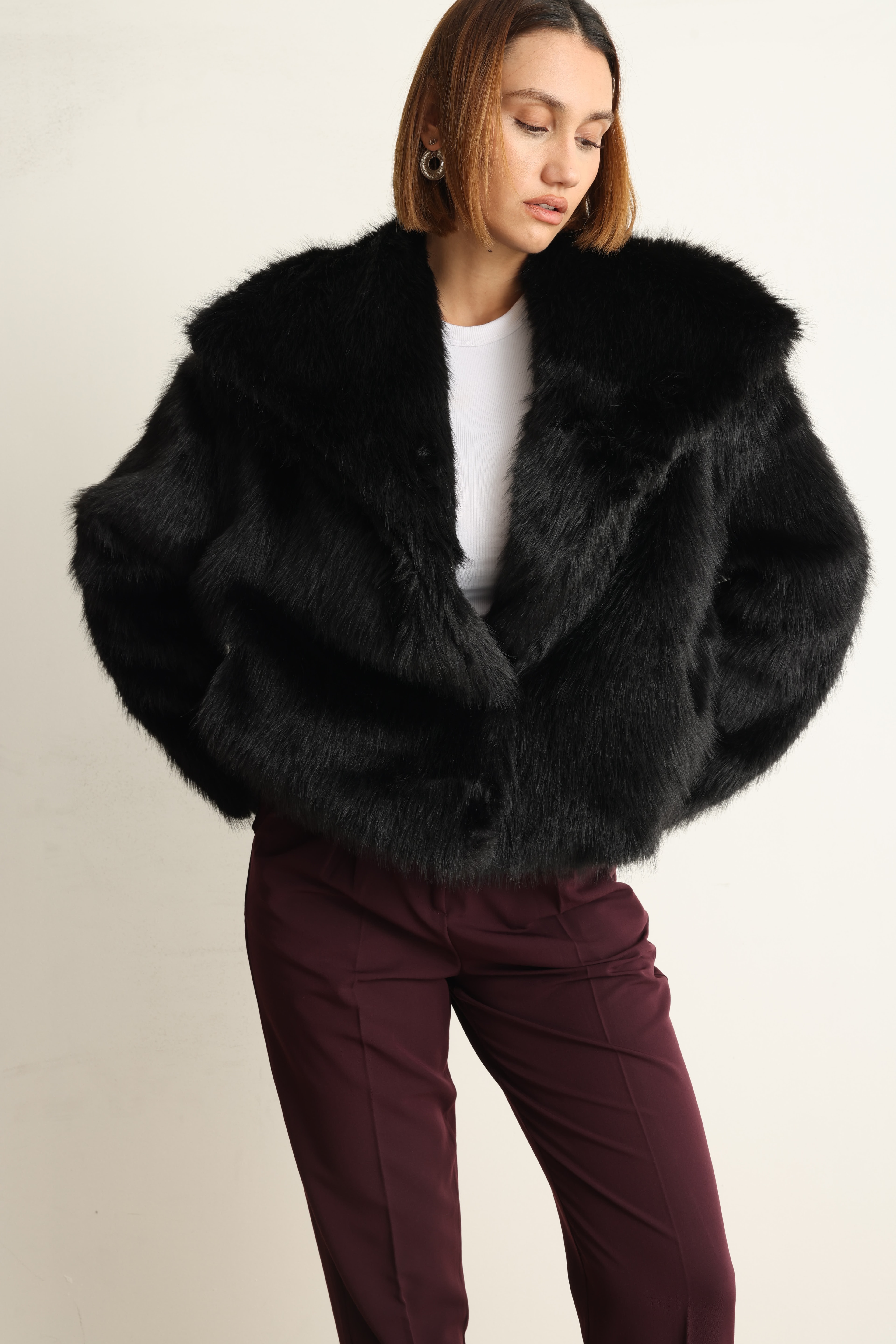 Siyah Lou  Kısa Kürk Ceket