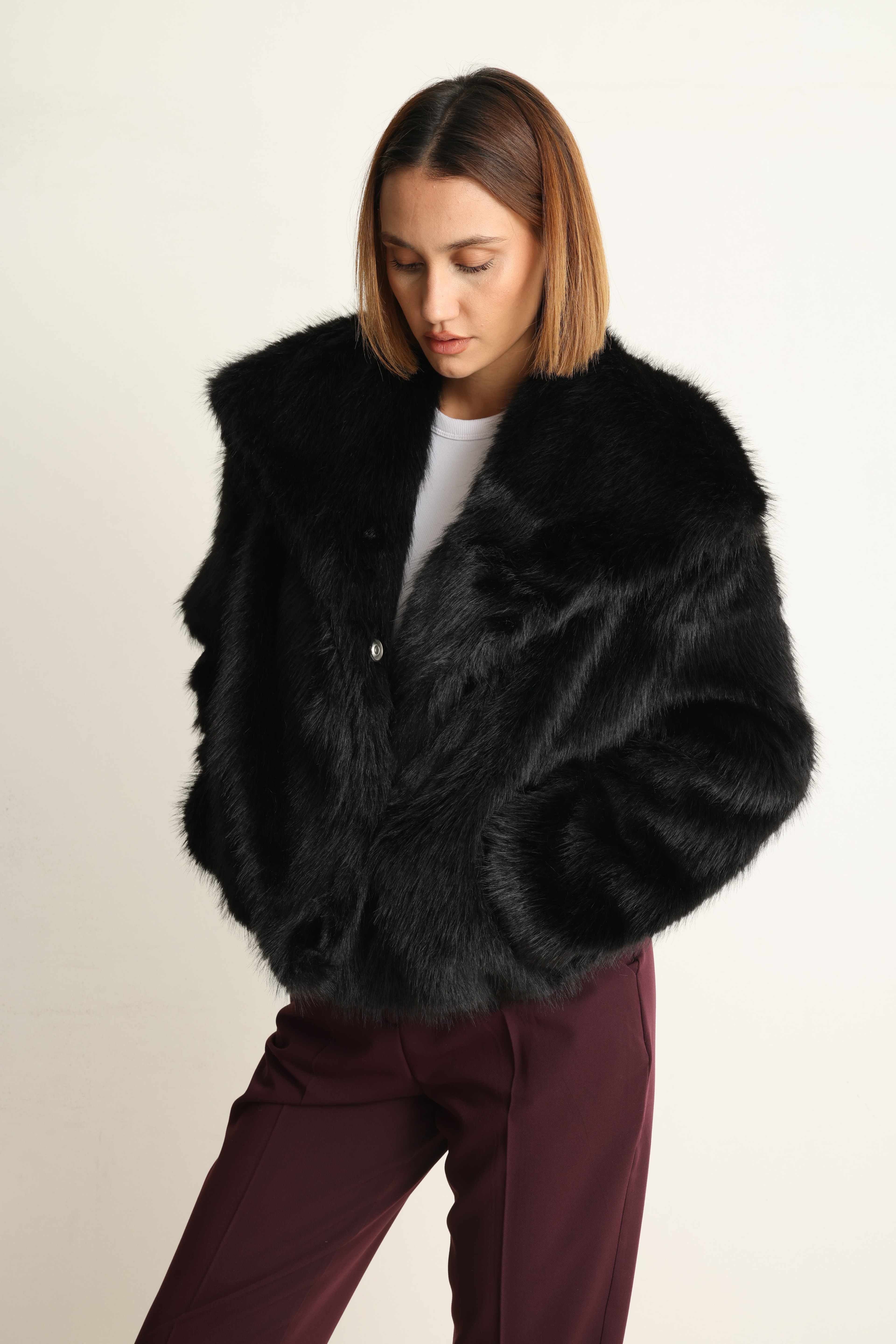 Siyah Lou  Kısa Kürk Ceket