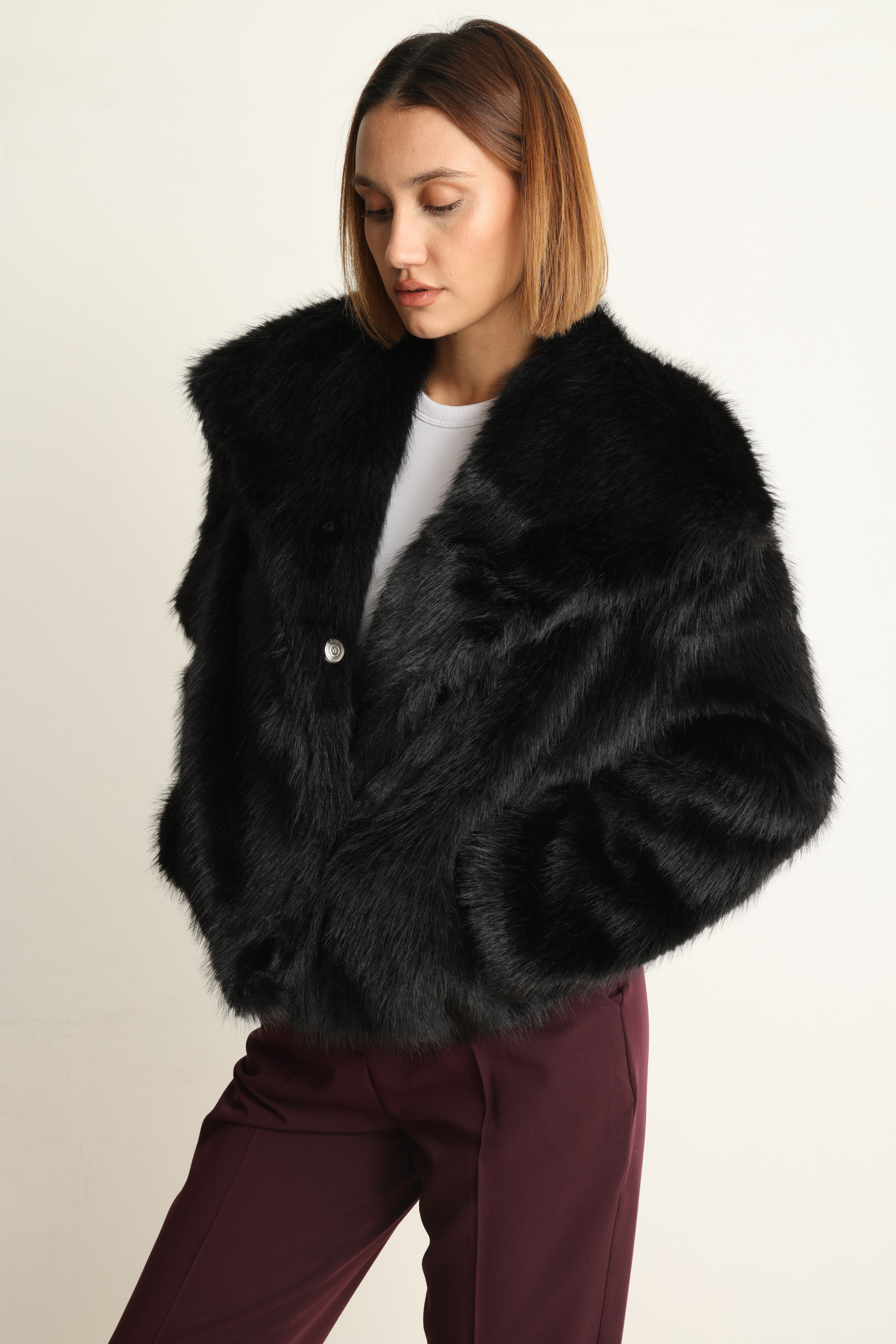 Siyah Lou  Kısa Kürk Ceket