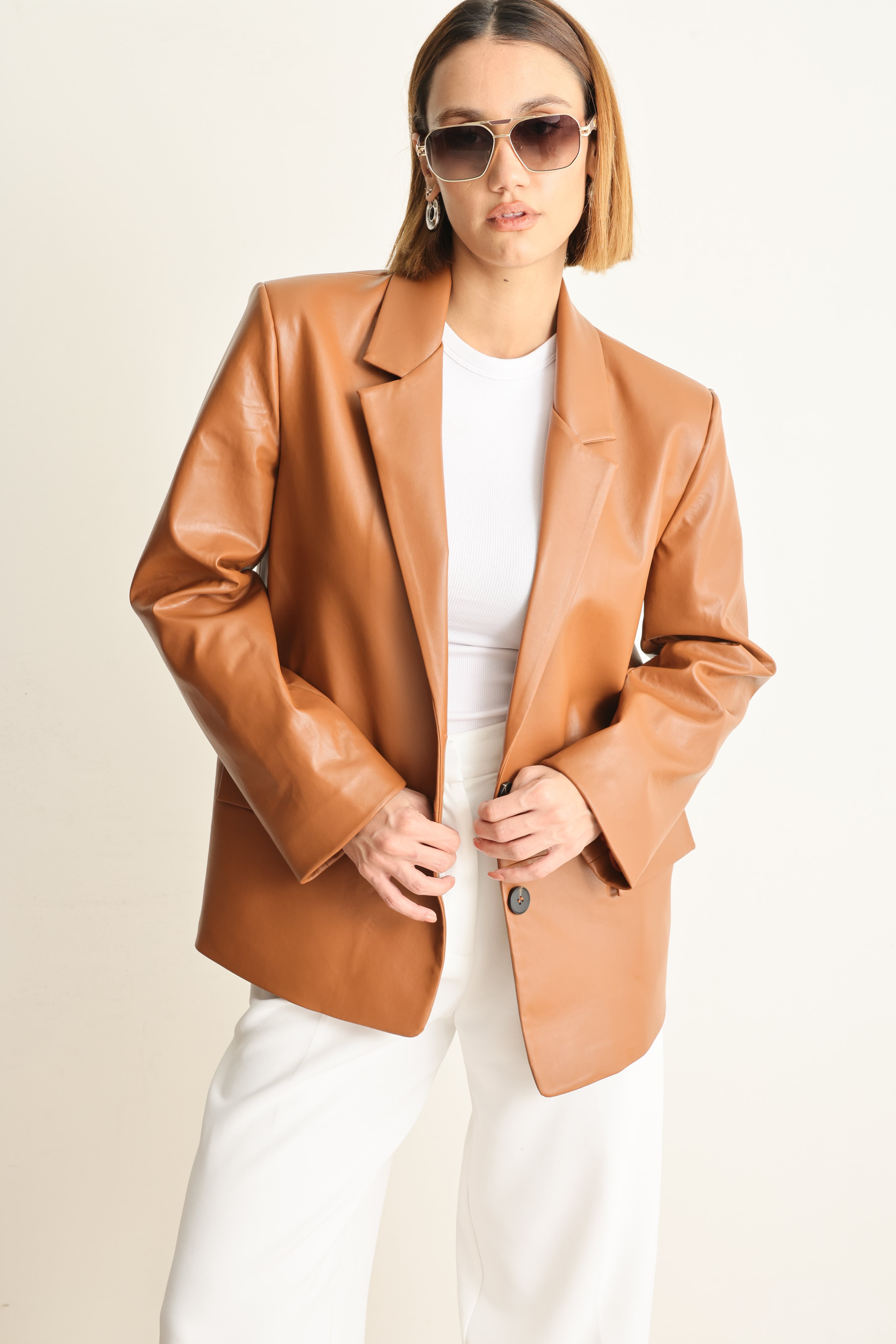 Carrie Deri Blazer Ceket Kahverengi