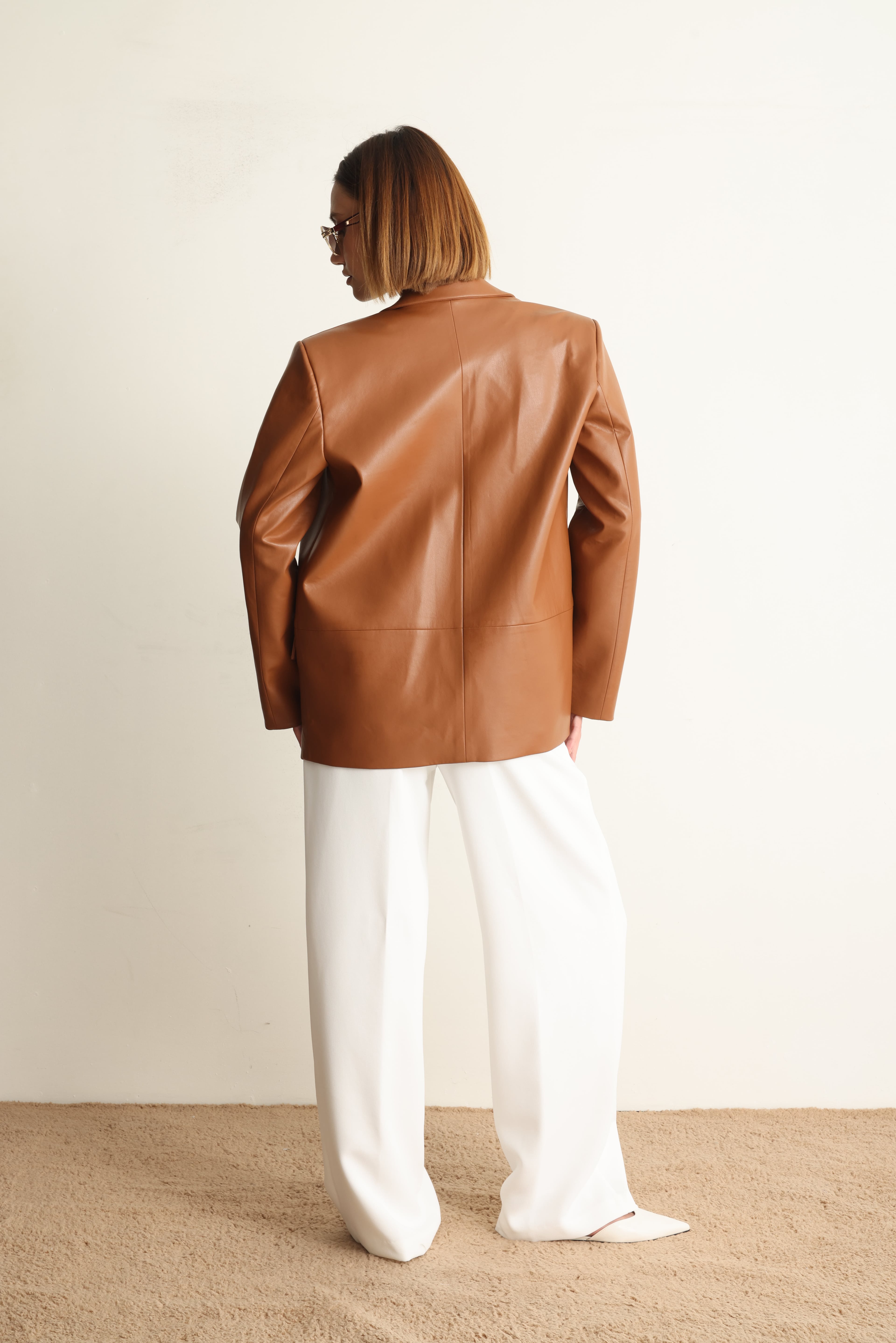 Carrie Deri Blazer Ceket Kahverengi