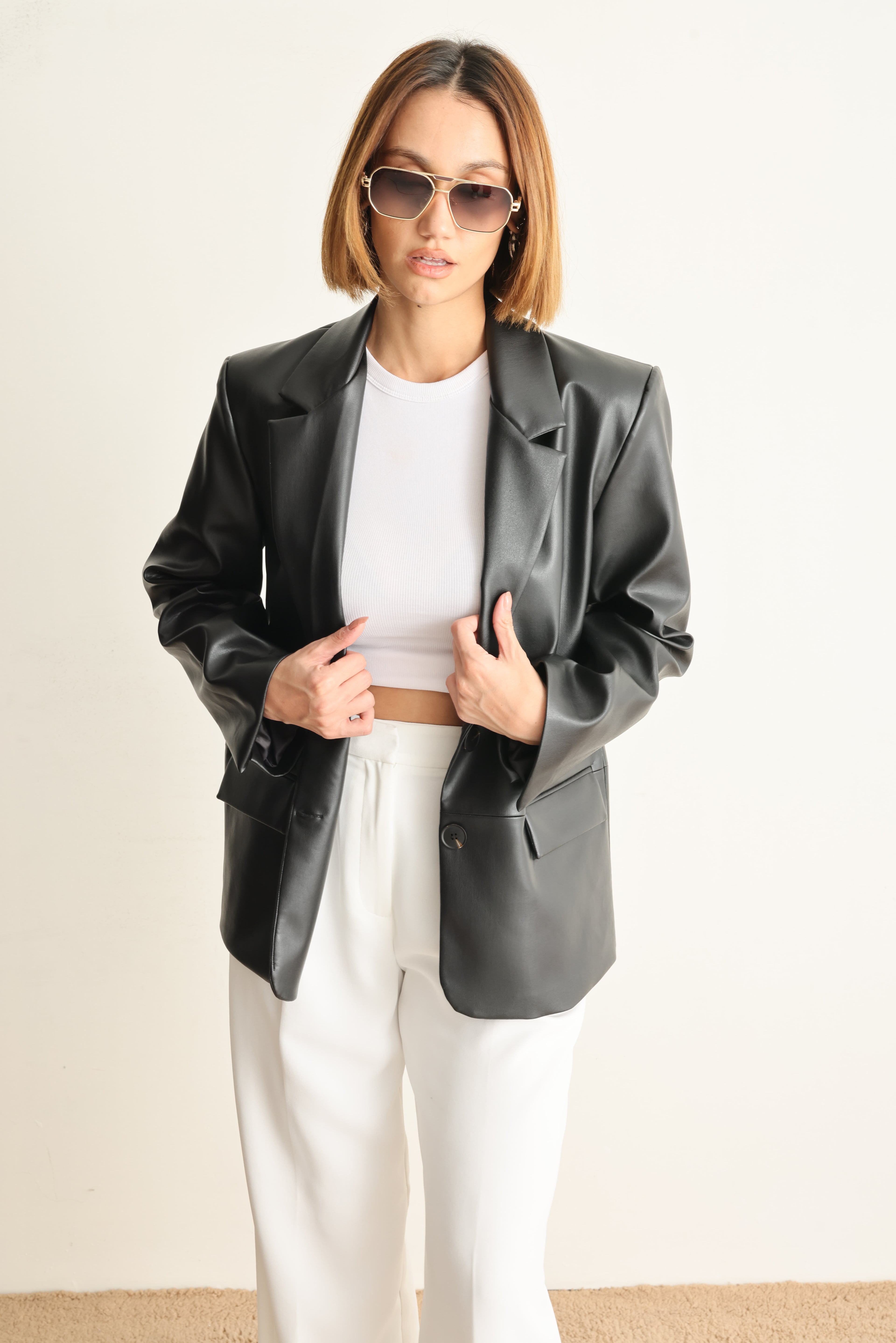 Carrie Deri Blazer Ceket Siyah