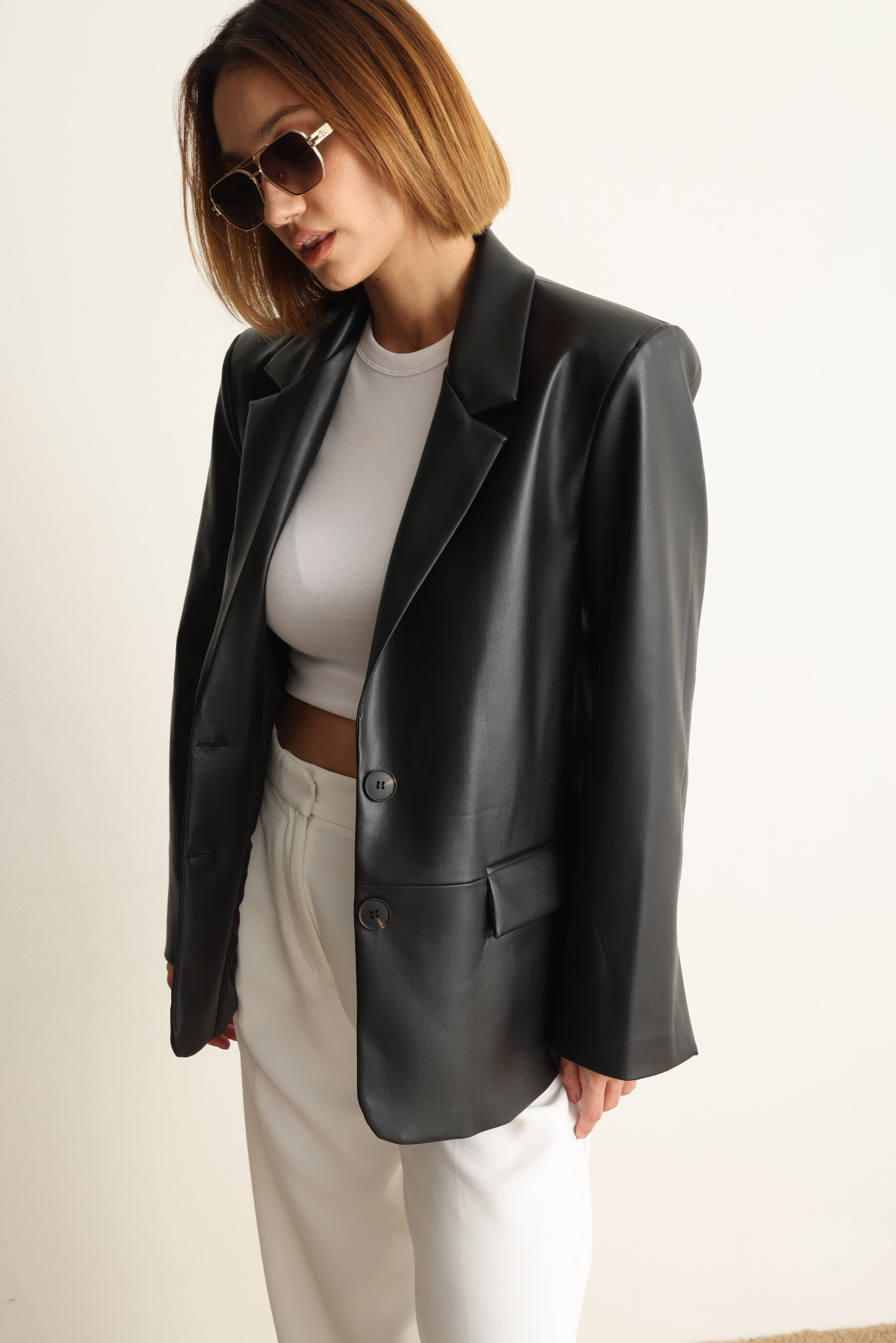 Carrie Deri Blazer Ceket Siyah