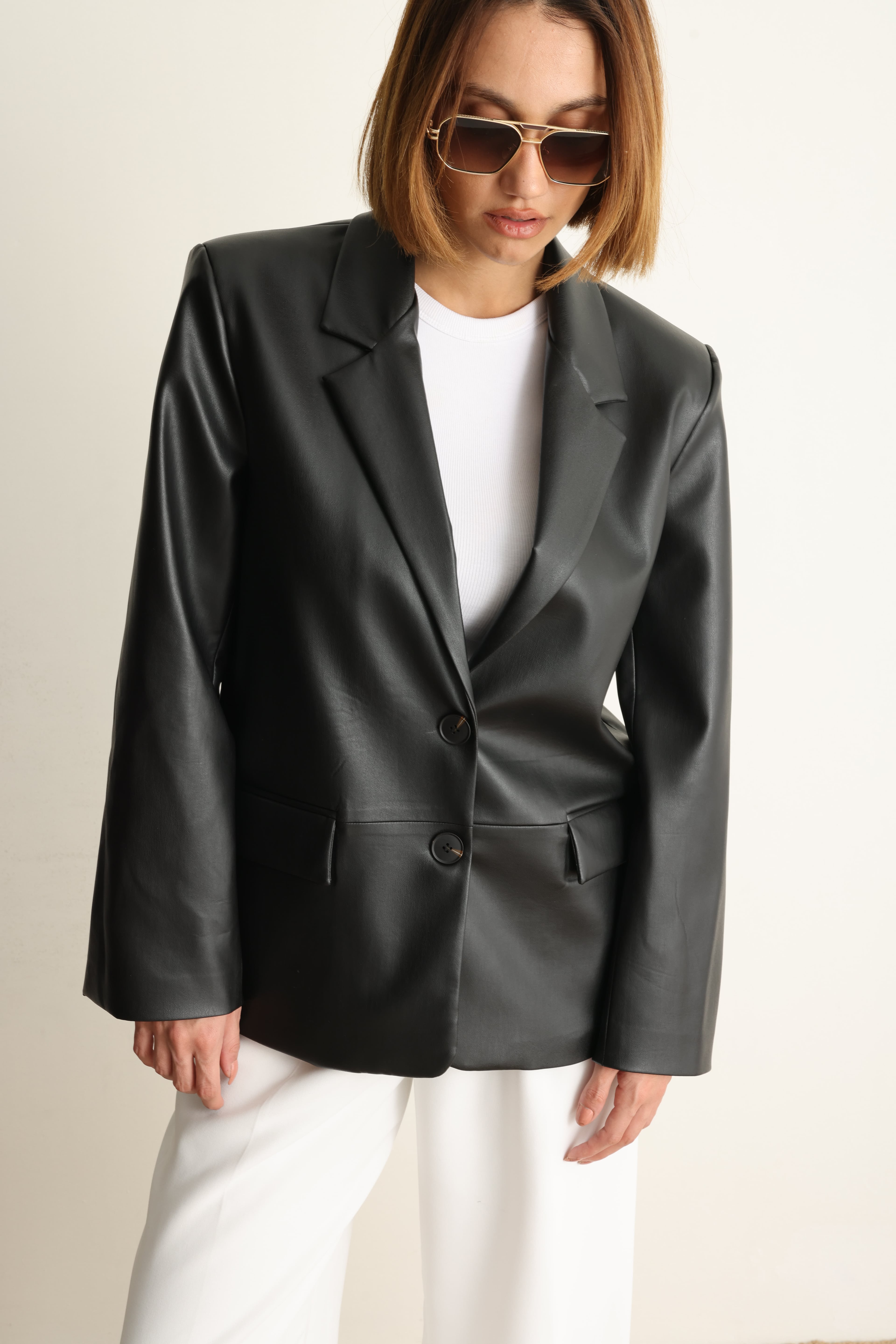 Carrie Deri Blazer Ceket Siyah