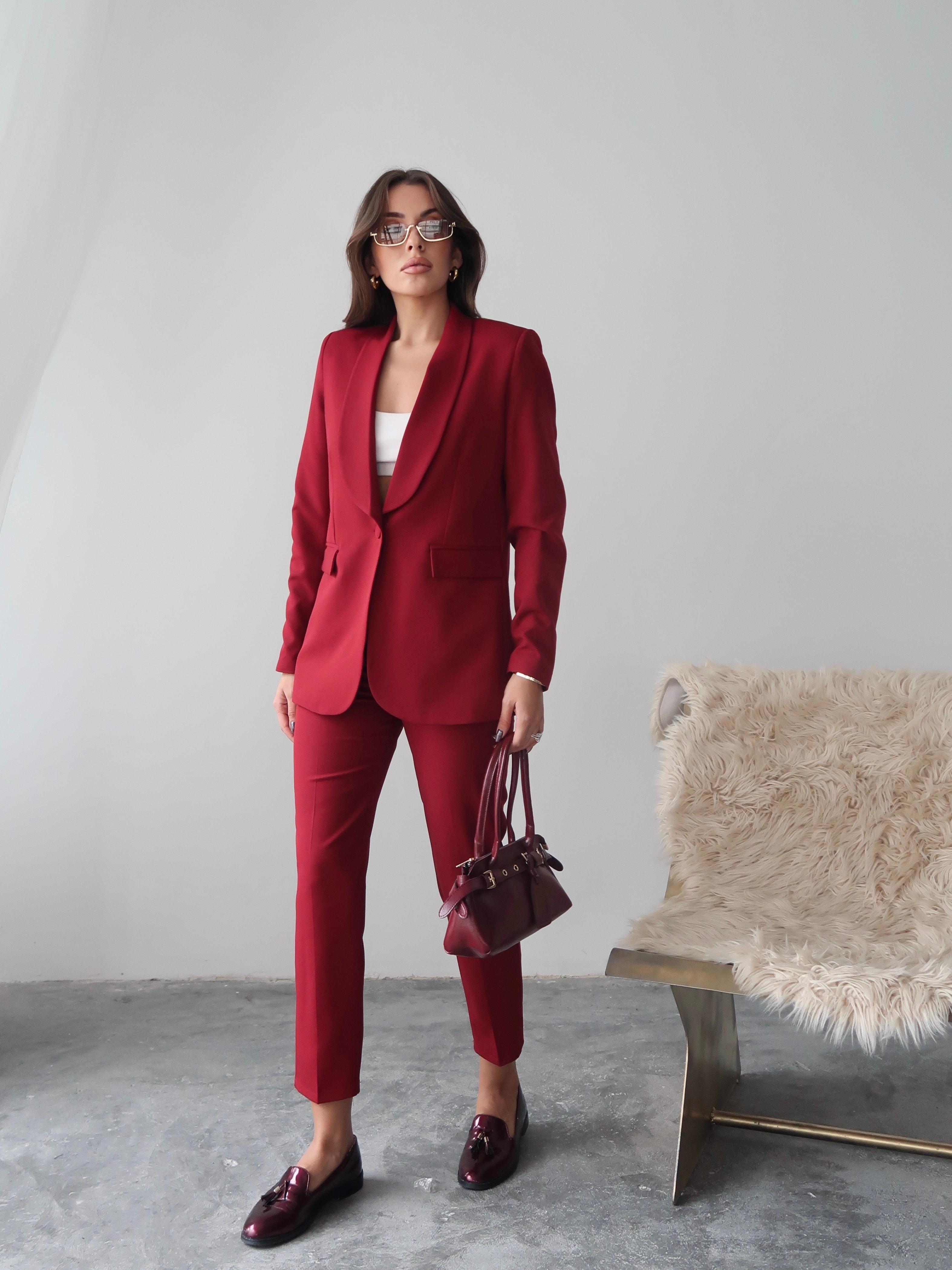 Bordo Klasik Blazer Ceket ve Kumaş Pantolon Takım
