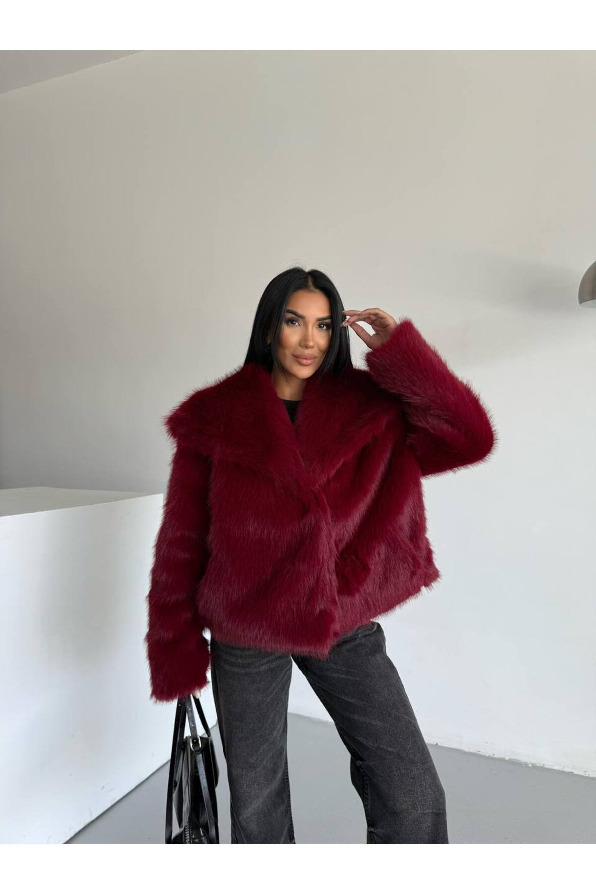 Şal Yaka Premium Kürk Bordo