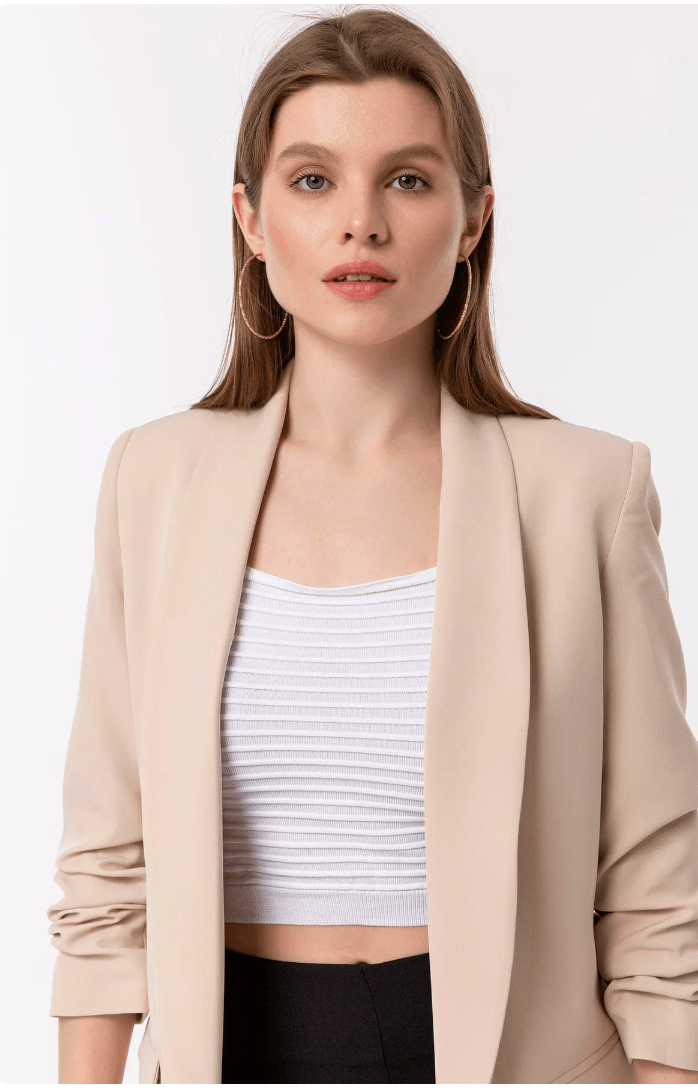 Mia Kolu Büzgülü Blazer Ceket Bej
