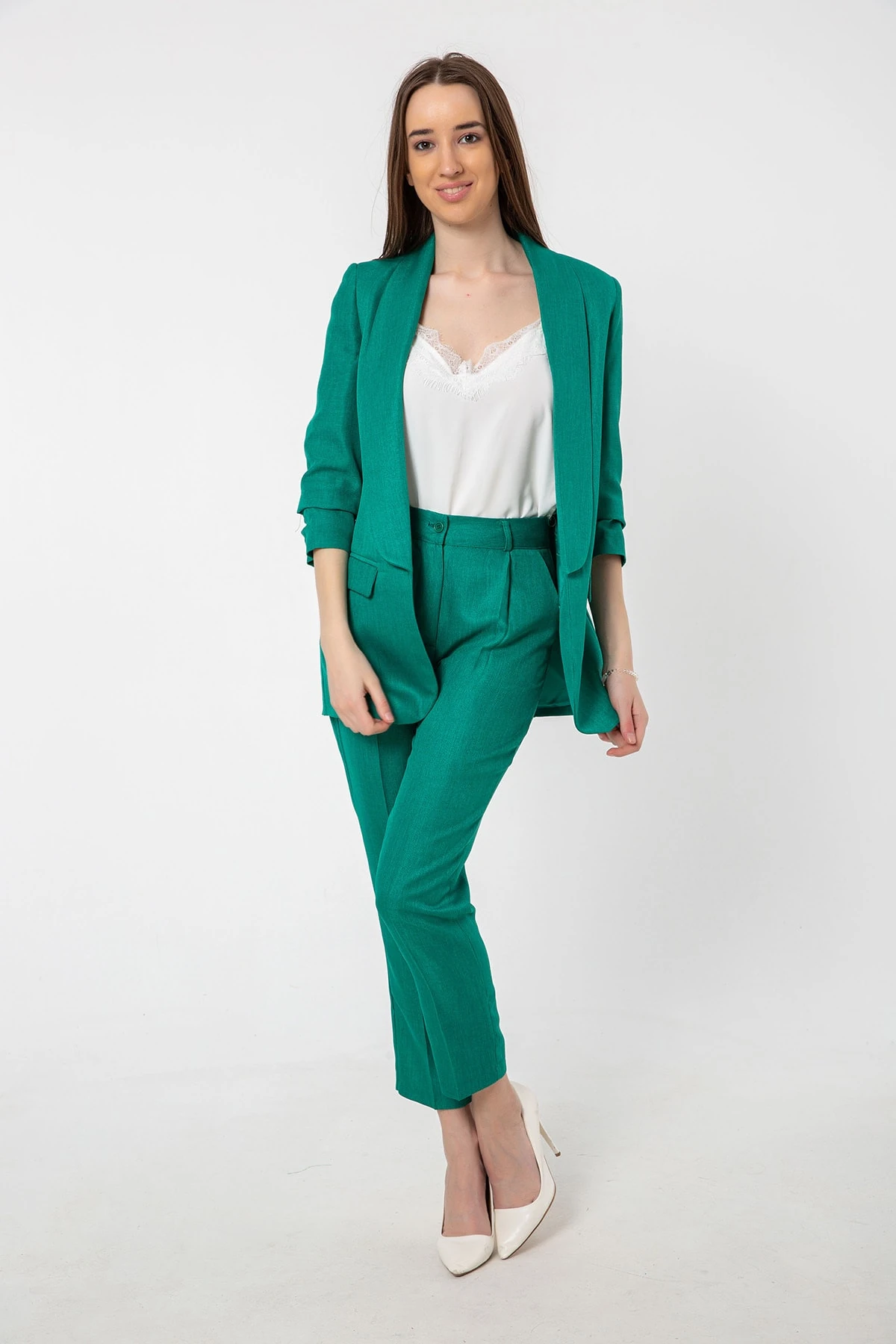 Kolu Büzgülü Keten Ceket