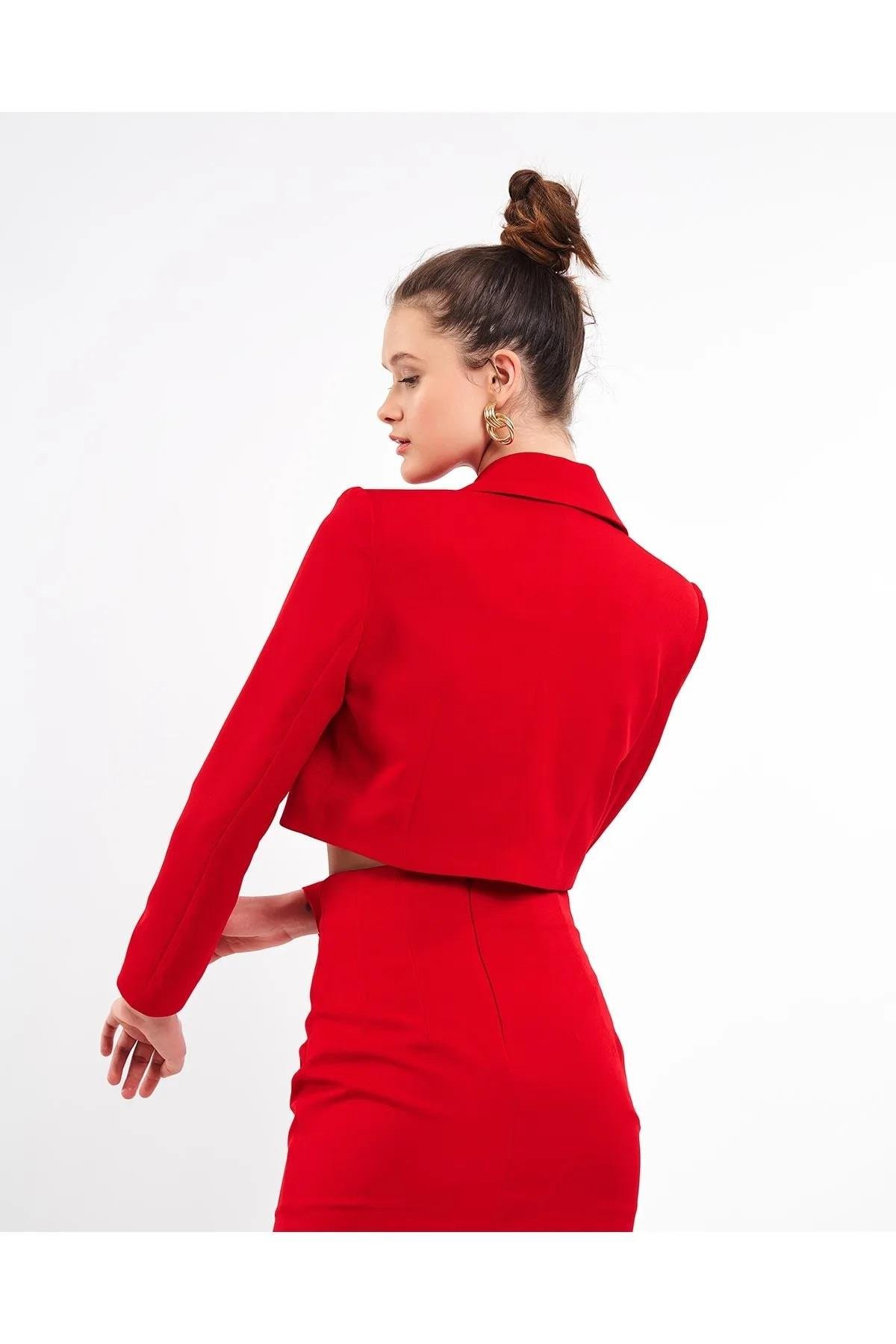 Crop Blazer Ceket Kırmızı