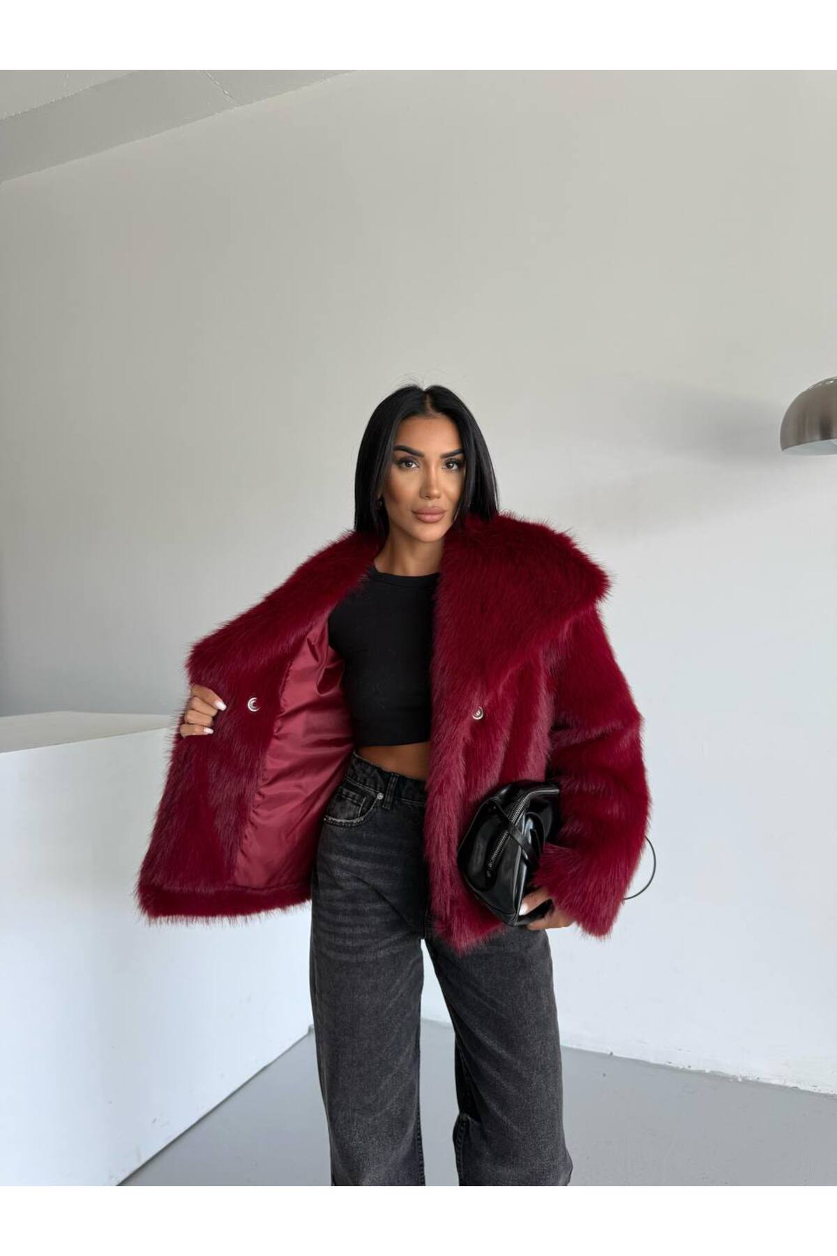 Şal Yaka Premium Kürk Bordo