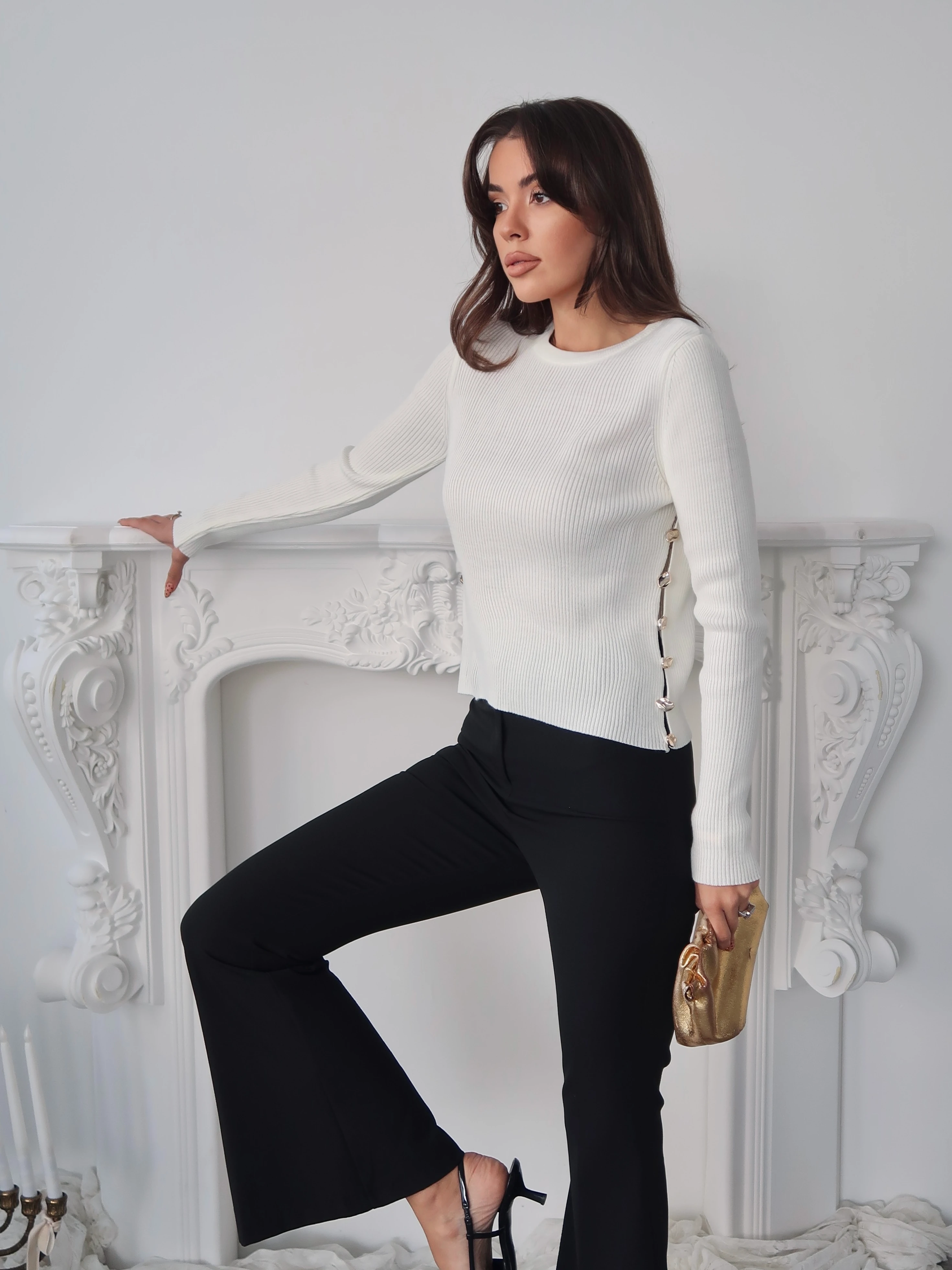 Yanı Düğme Detaylı Kadın Triko Kazak