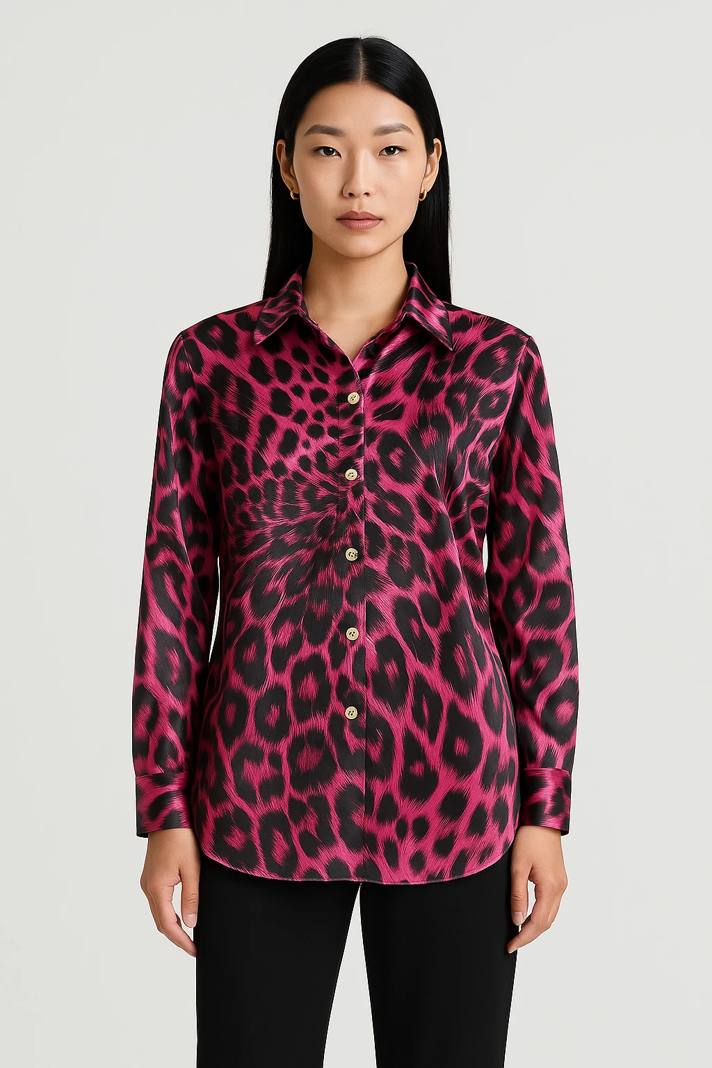 Leopar Desenli Klasik Gömlek