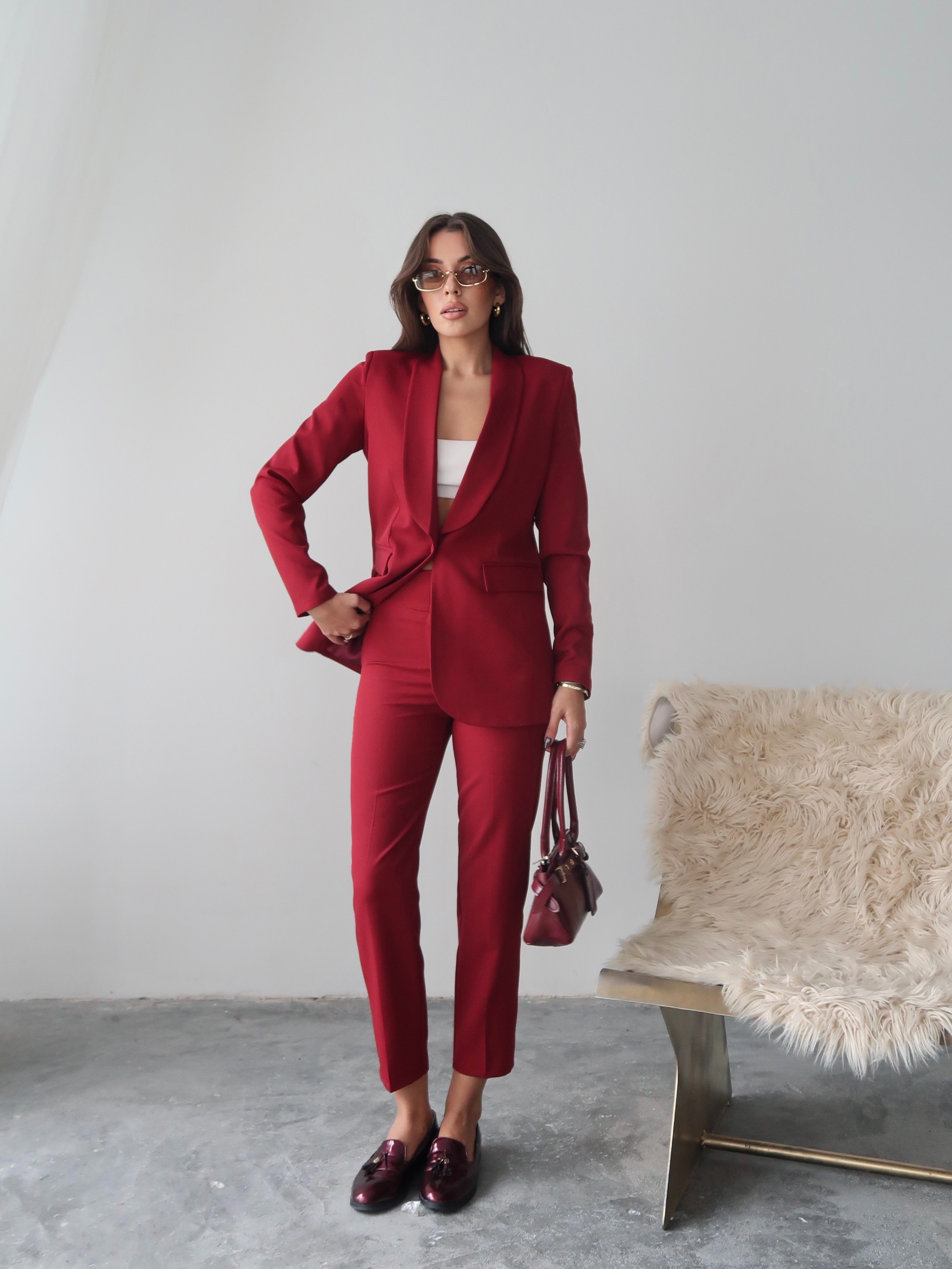 Bordo Klasik Blazer Ceket ve Kumaş Pantolon Takım