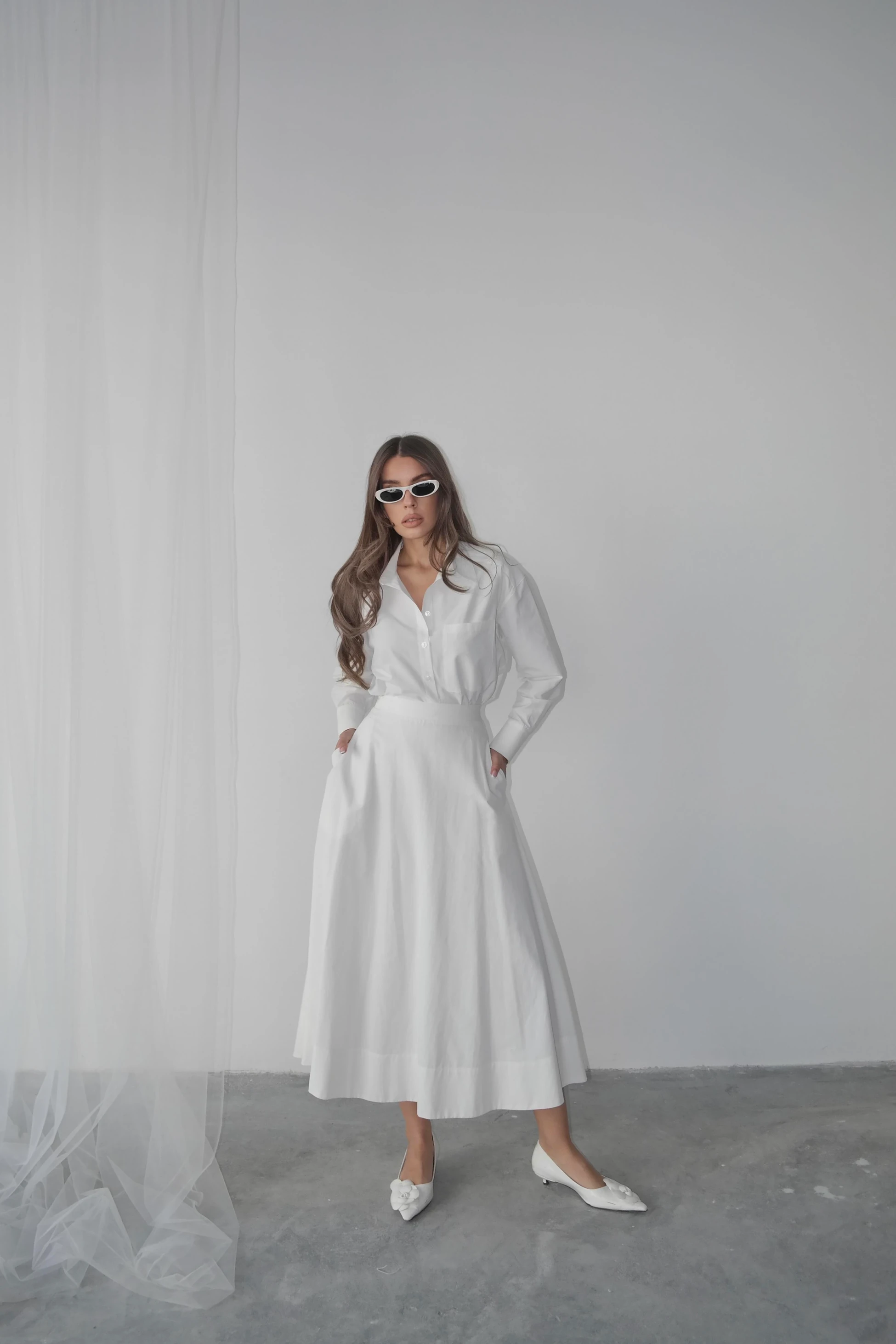 Ala Kloş Etek Beyaz