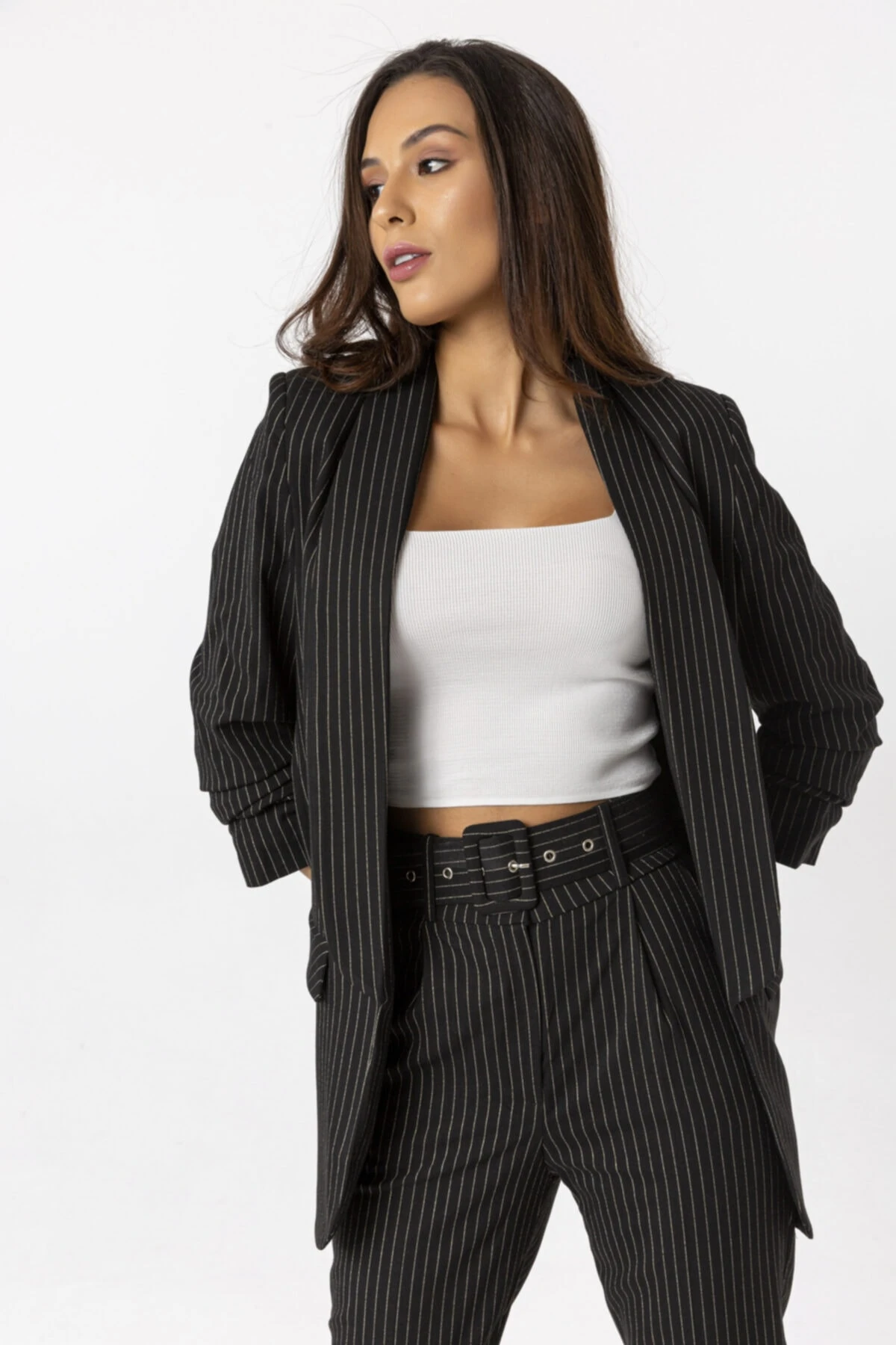 Kolu Büzgülü Blazer Siyah Ceket