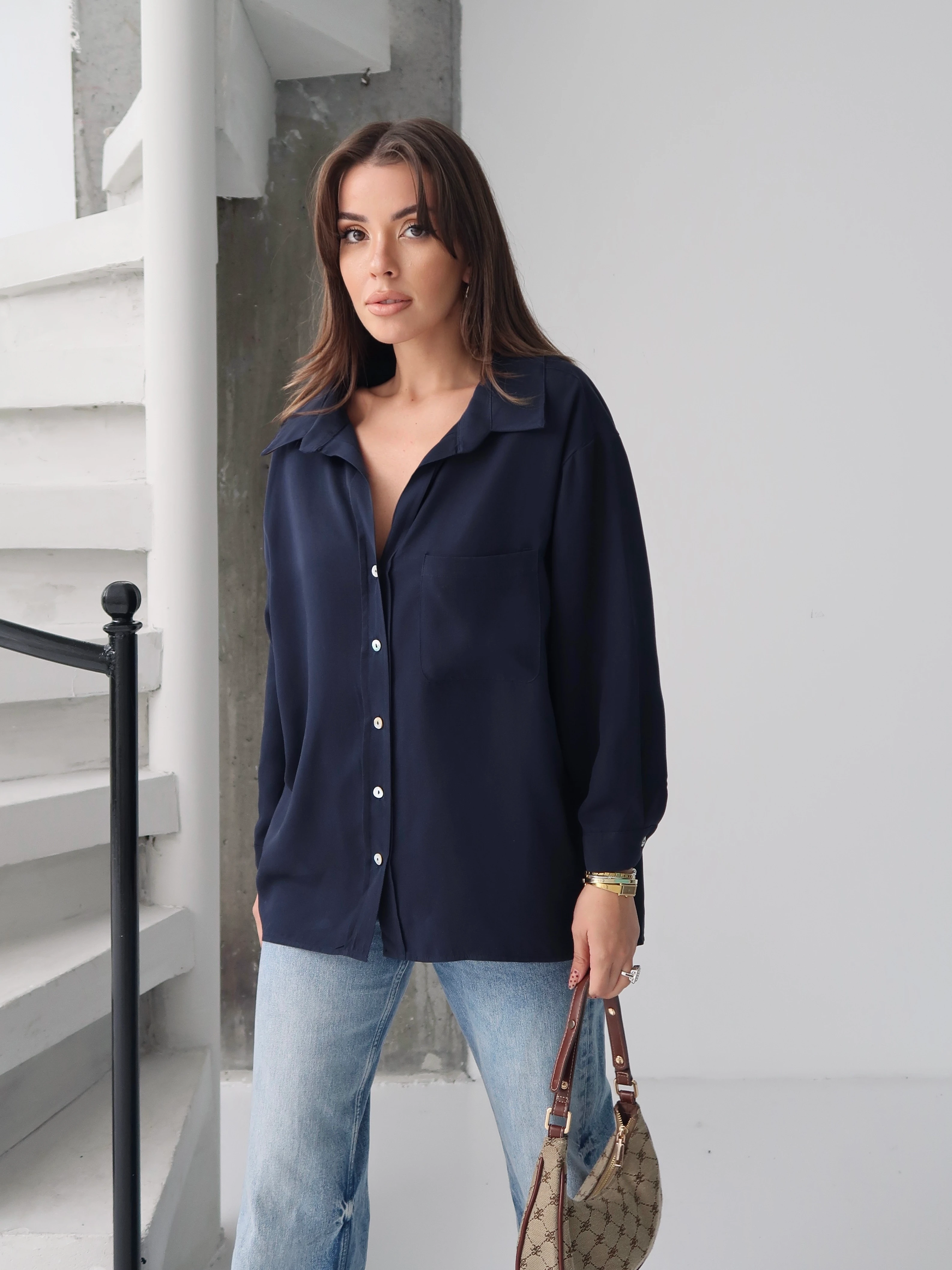 Linda Lacivert Gömlek