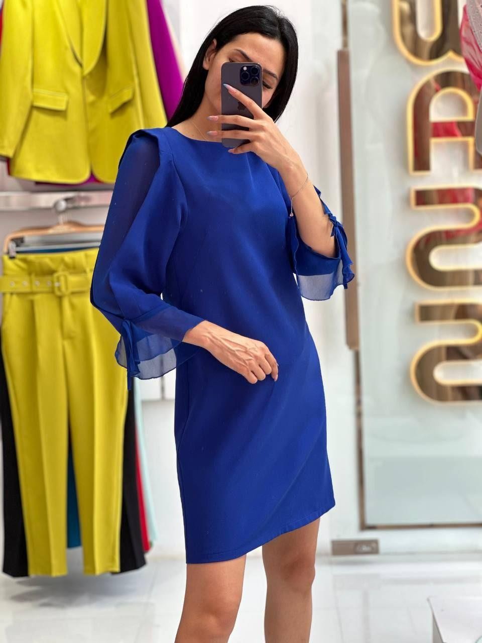 Truvakar Kol Detaylı Saks Mini Elbise