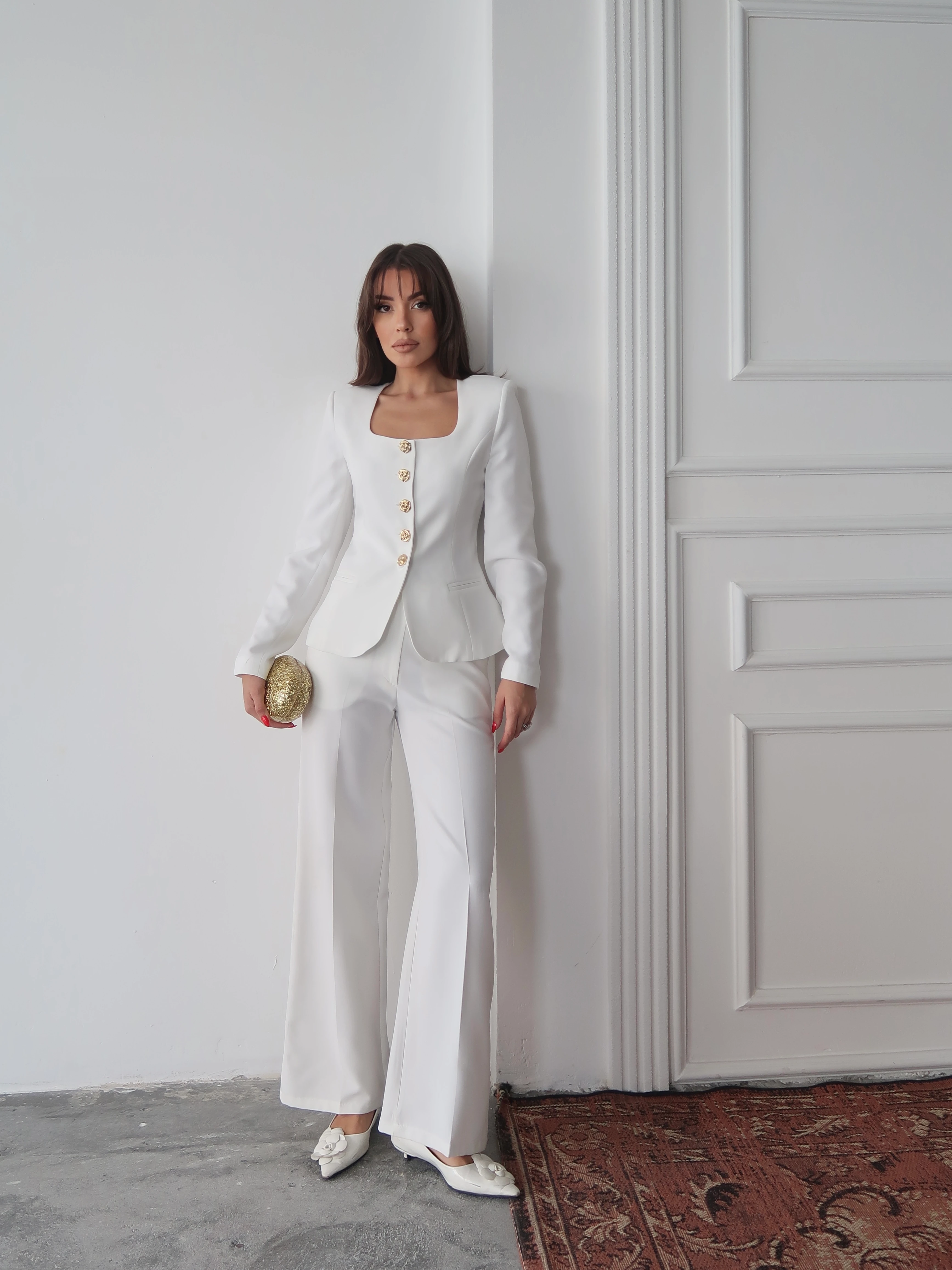 Jane Button Tailored Suit Beyaz