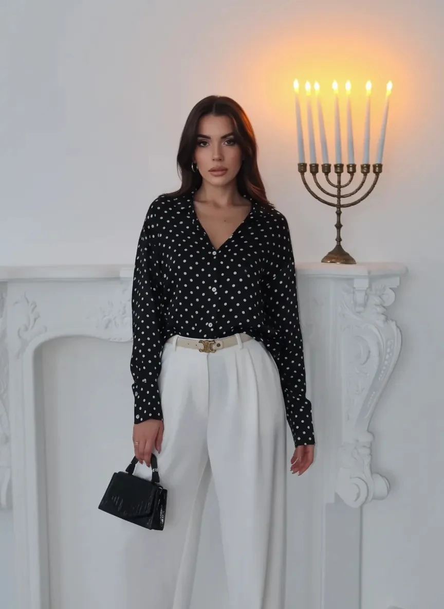 Saten Puantiyeli Gömlek 