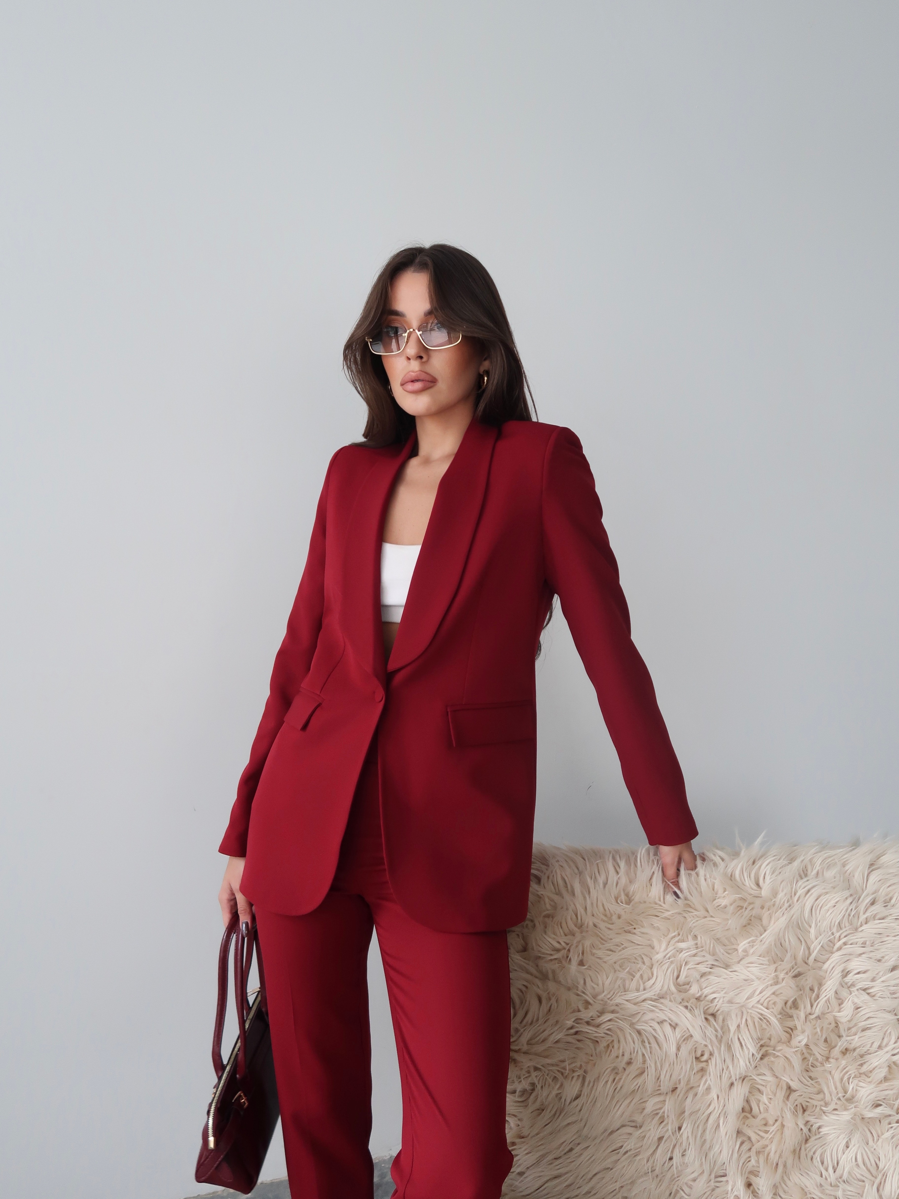 Bordo Klasik Blazer Ceket ve Kumaş Pantolon Takım