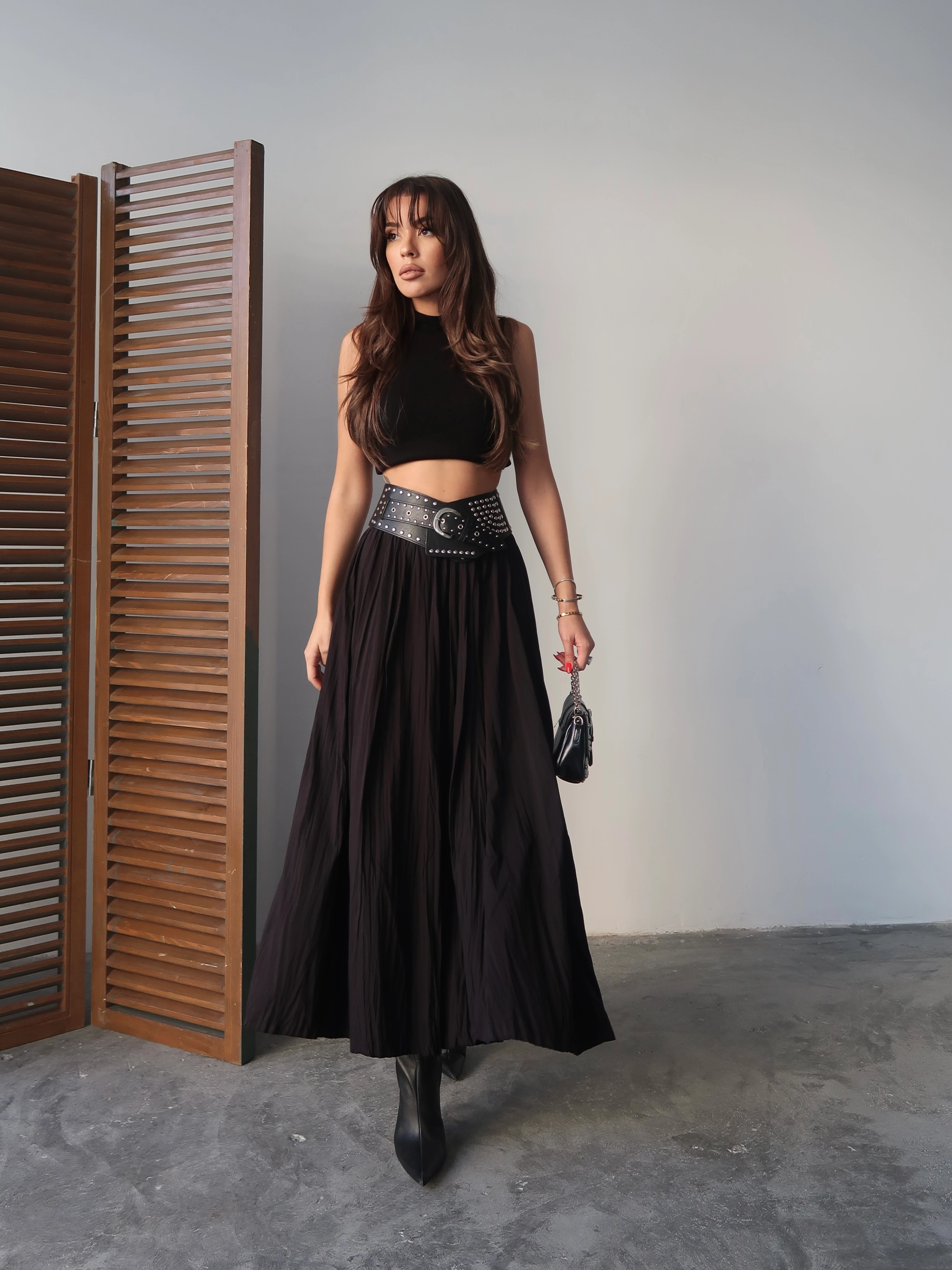 Siyah Uzun Crush Etek