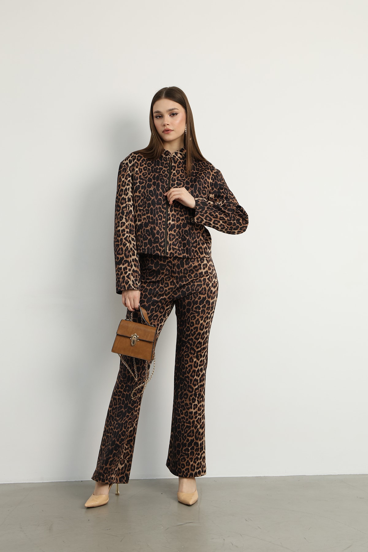 Leopar Desenli Yüksek Bel Likralı Pantolon