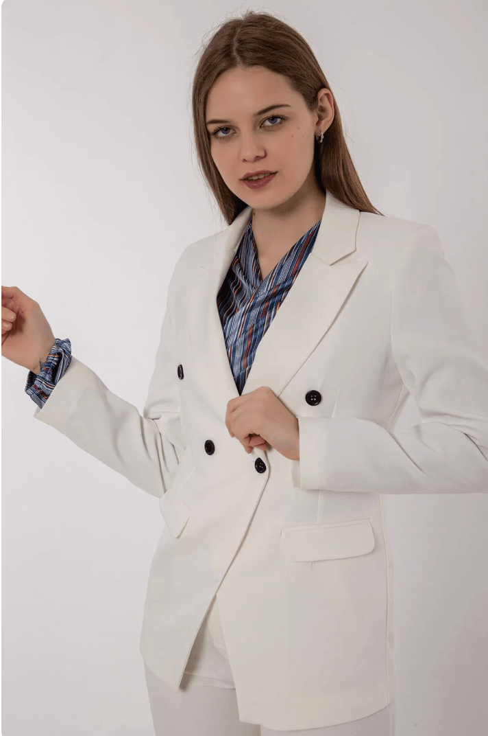 Aria Düğmeli Blazer Ceket Beyaz