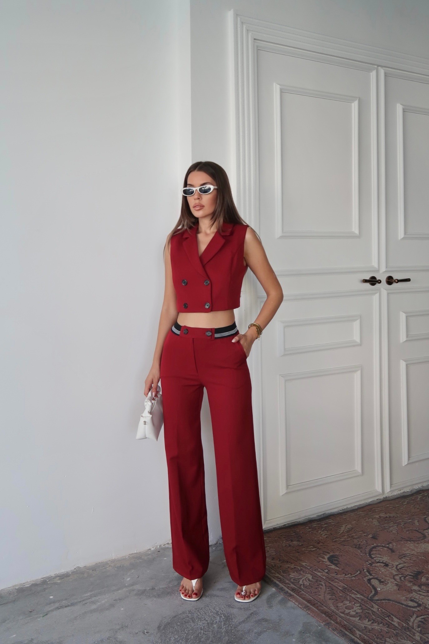 Vesta Yelek-Pantolon Takım Bordo