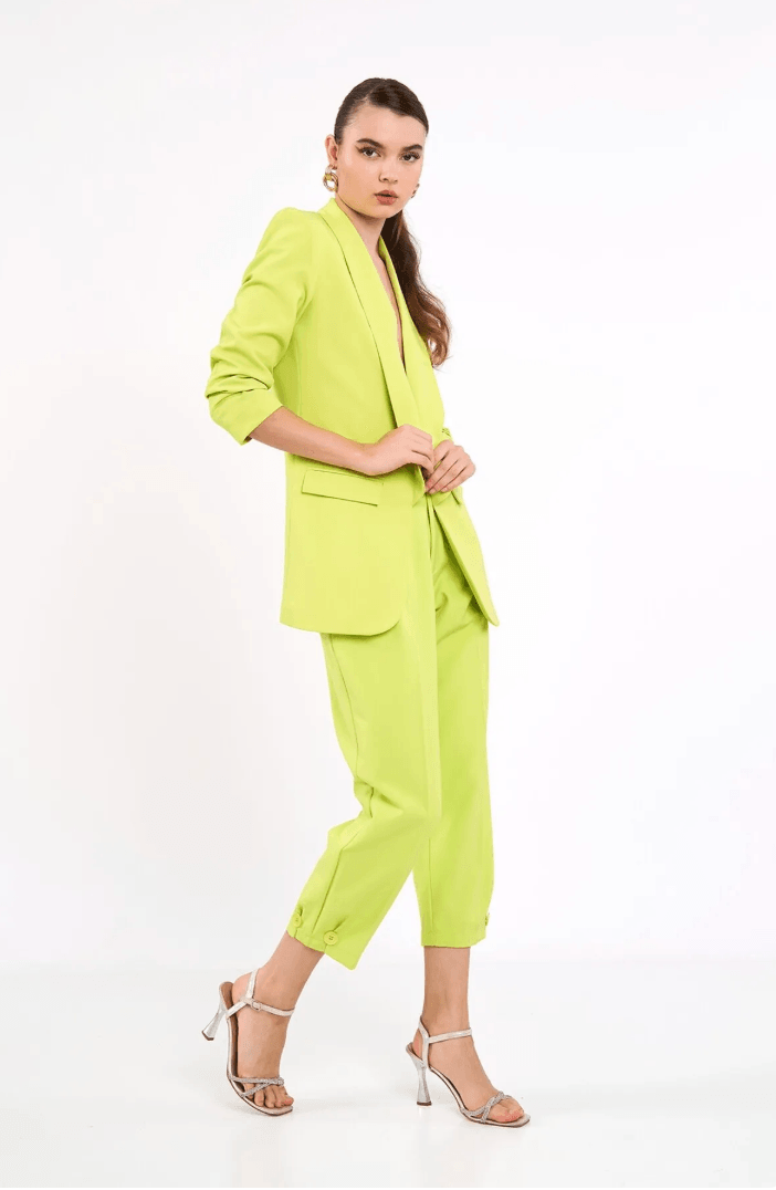 Mia Kolu Büzgülü Blazer Ceket Neon Yeşil