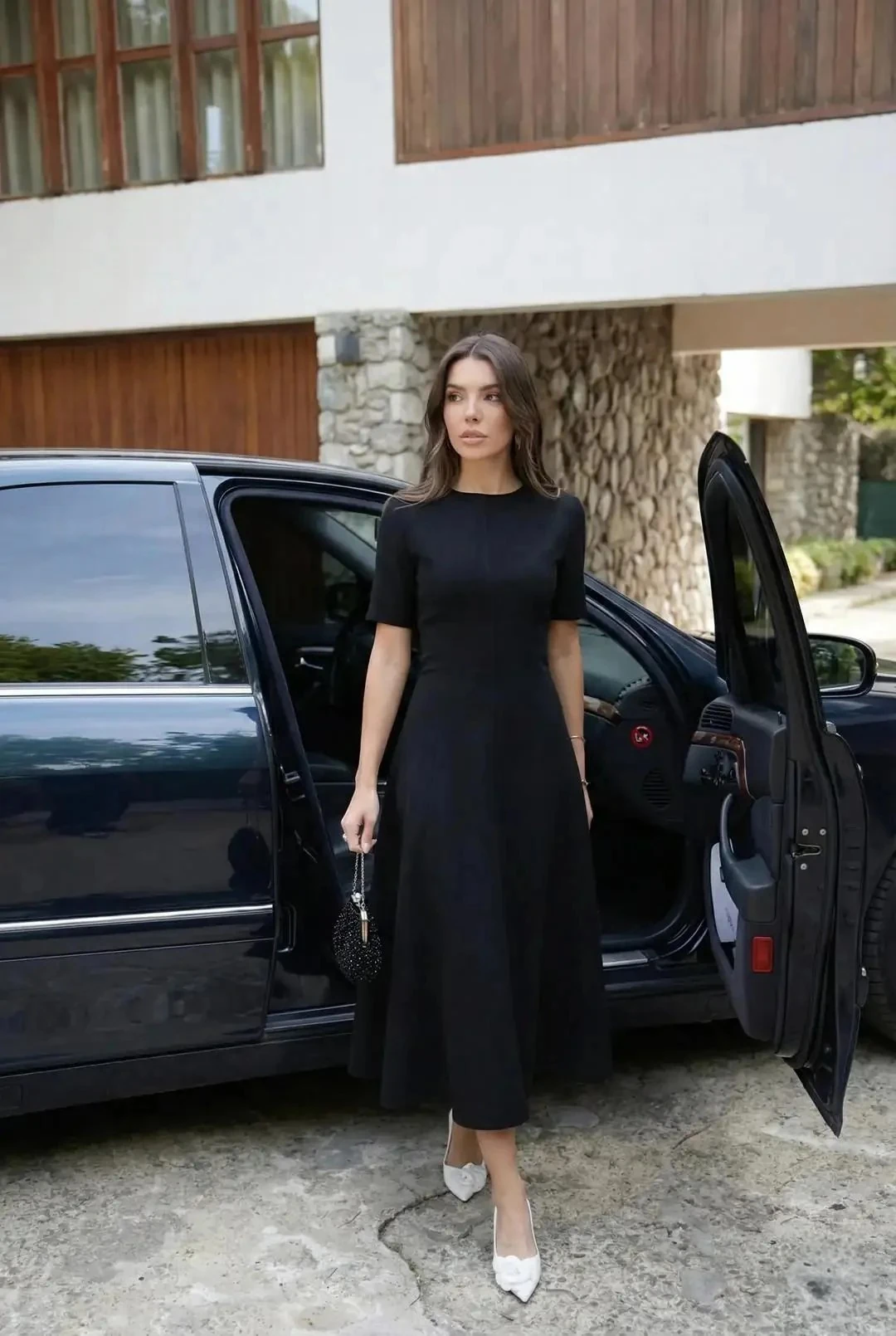 Dalie Midi Kloş Elbise Siyah