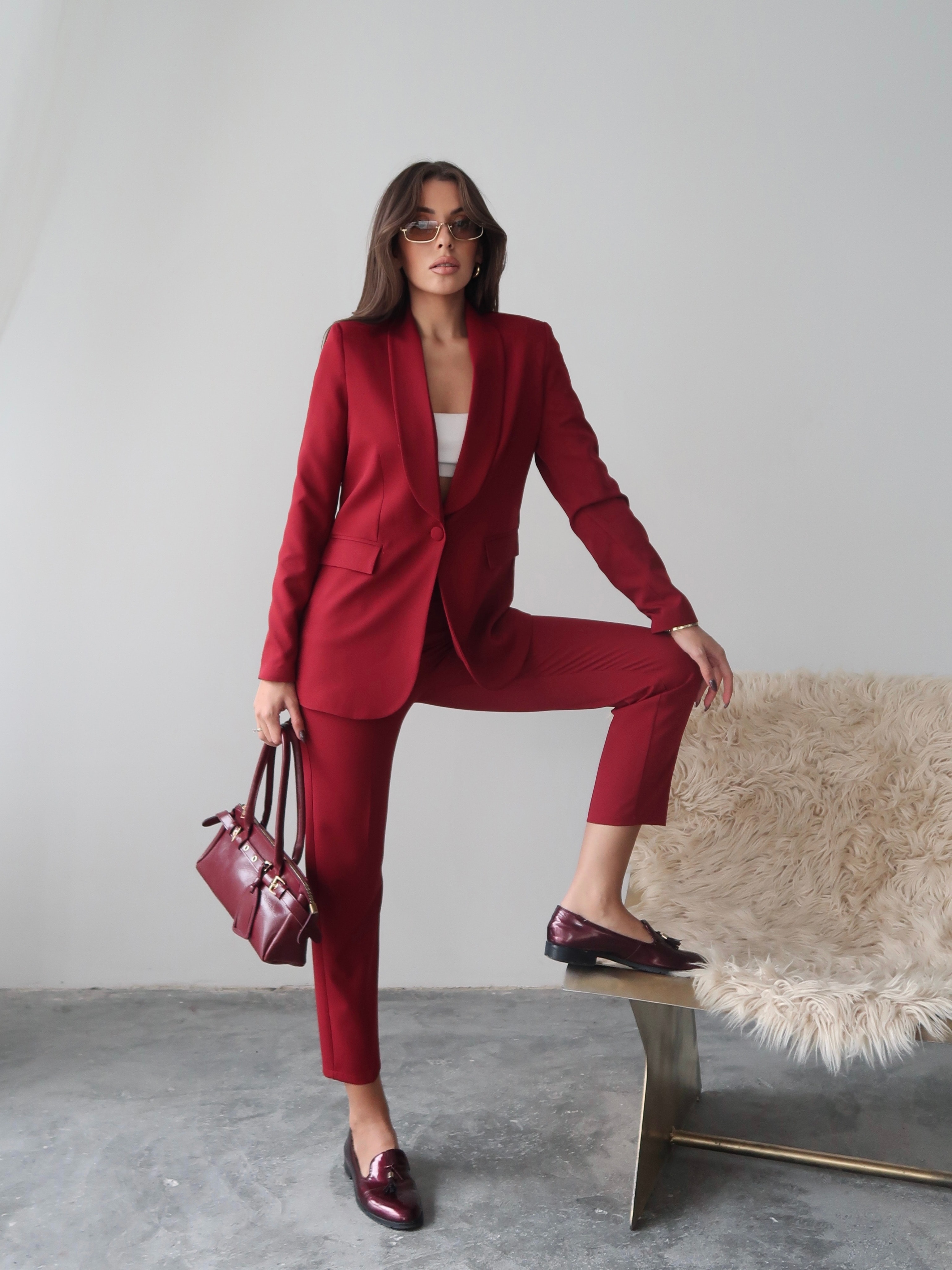 Bordo Klasik Blazer Ceket ve Kumaş Pantolon Takım