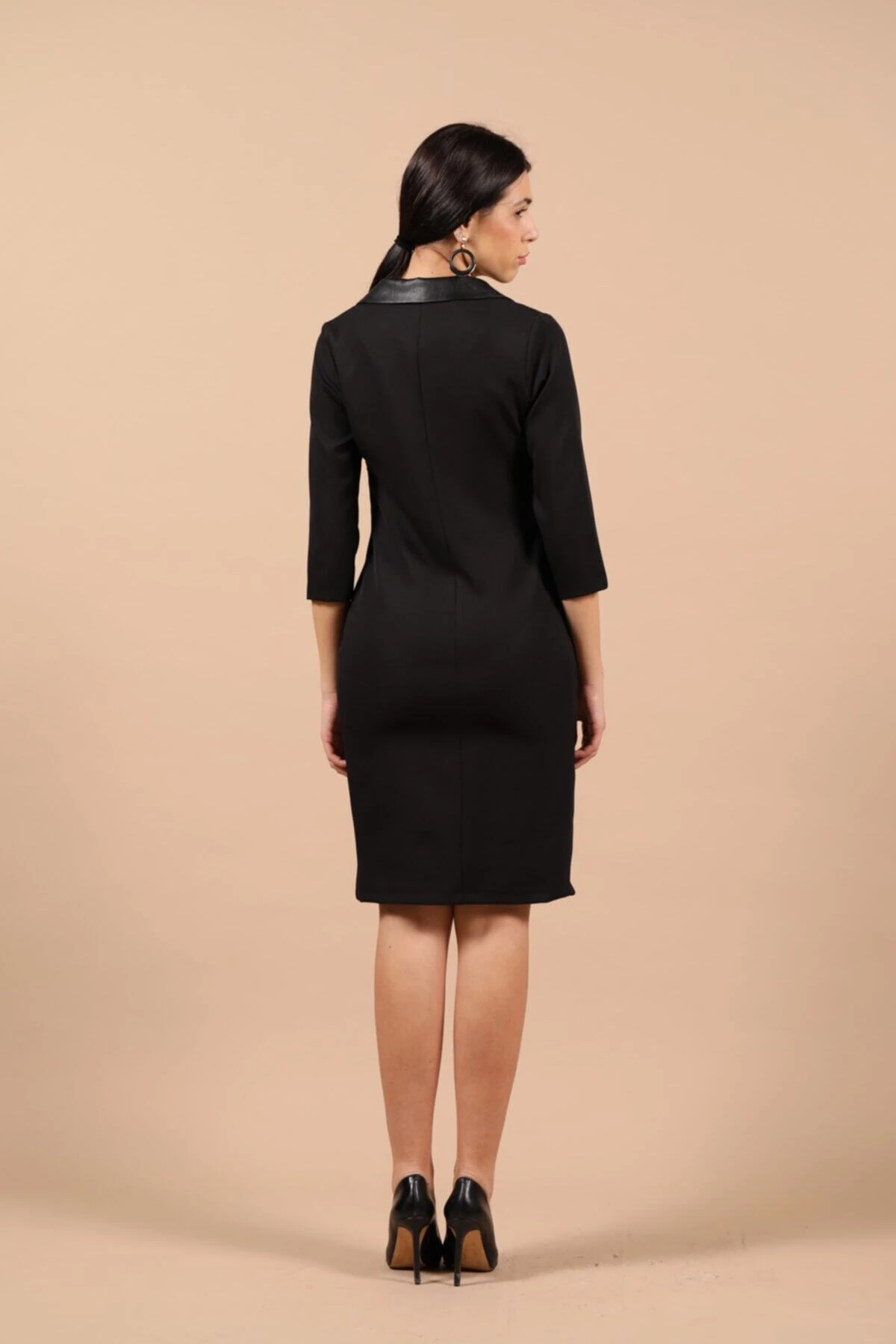Kadın Siyah Deri Kombinli Elbise