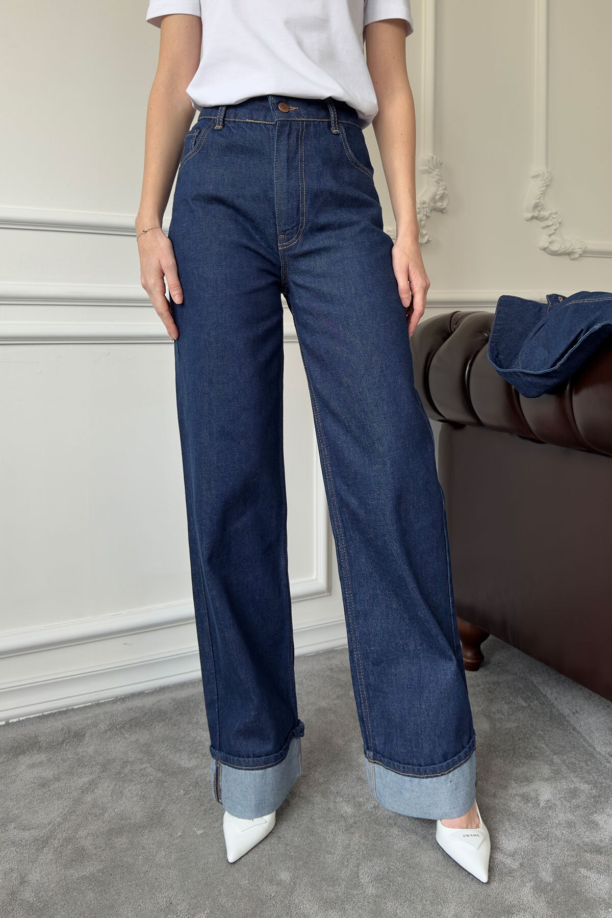 Duble Paça Denim Pantolon- MAVİ