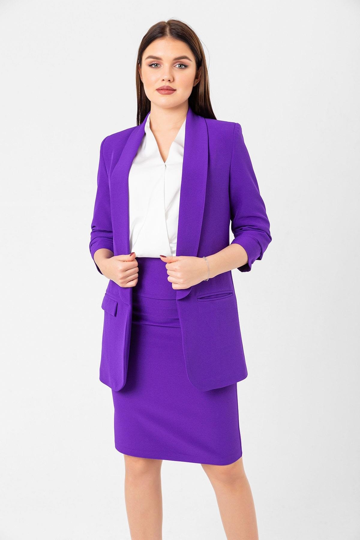 Mia Kolu Büzgülü Blazer Ceket Mor