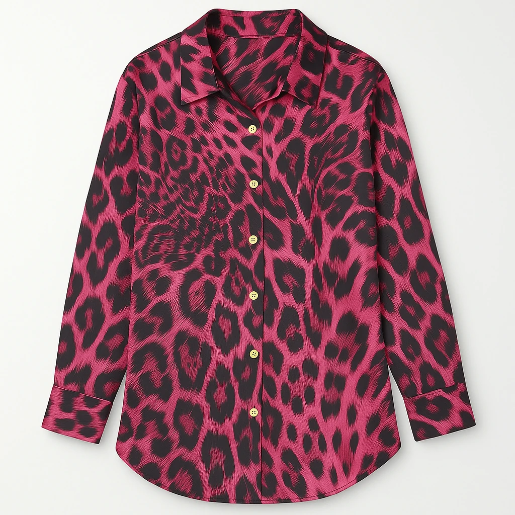 Leopar Desenli Klasik Gömlek