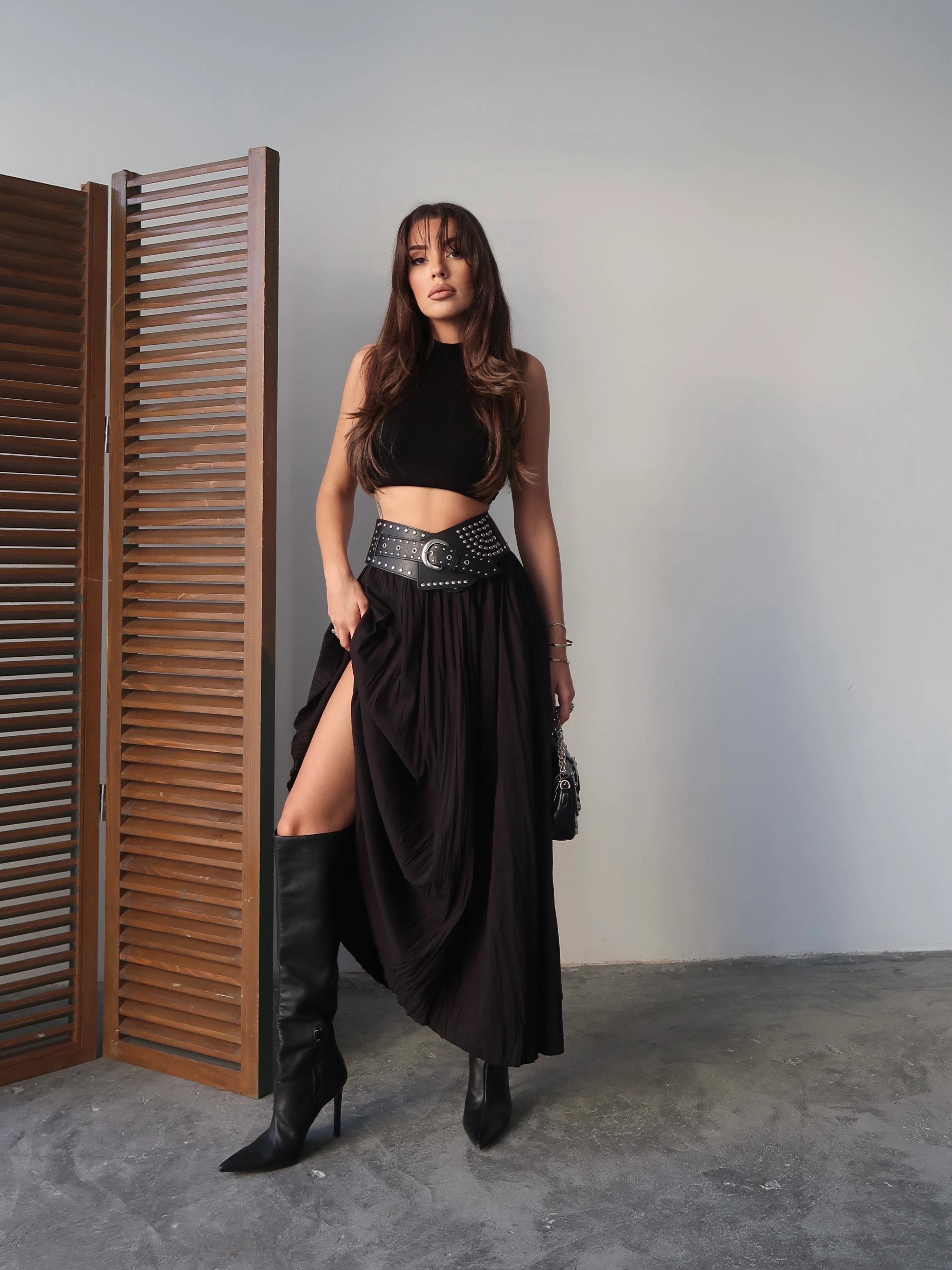 Siyah Uzun Crush Etek