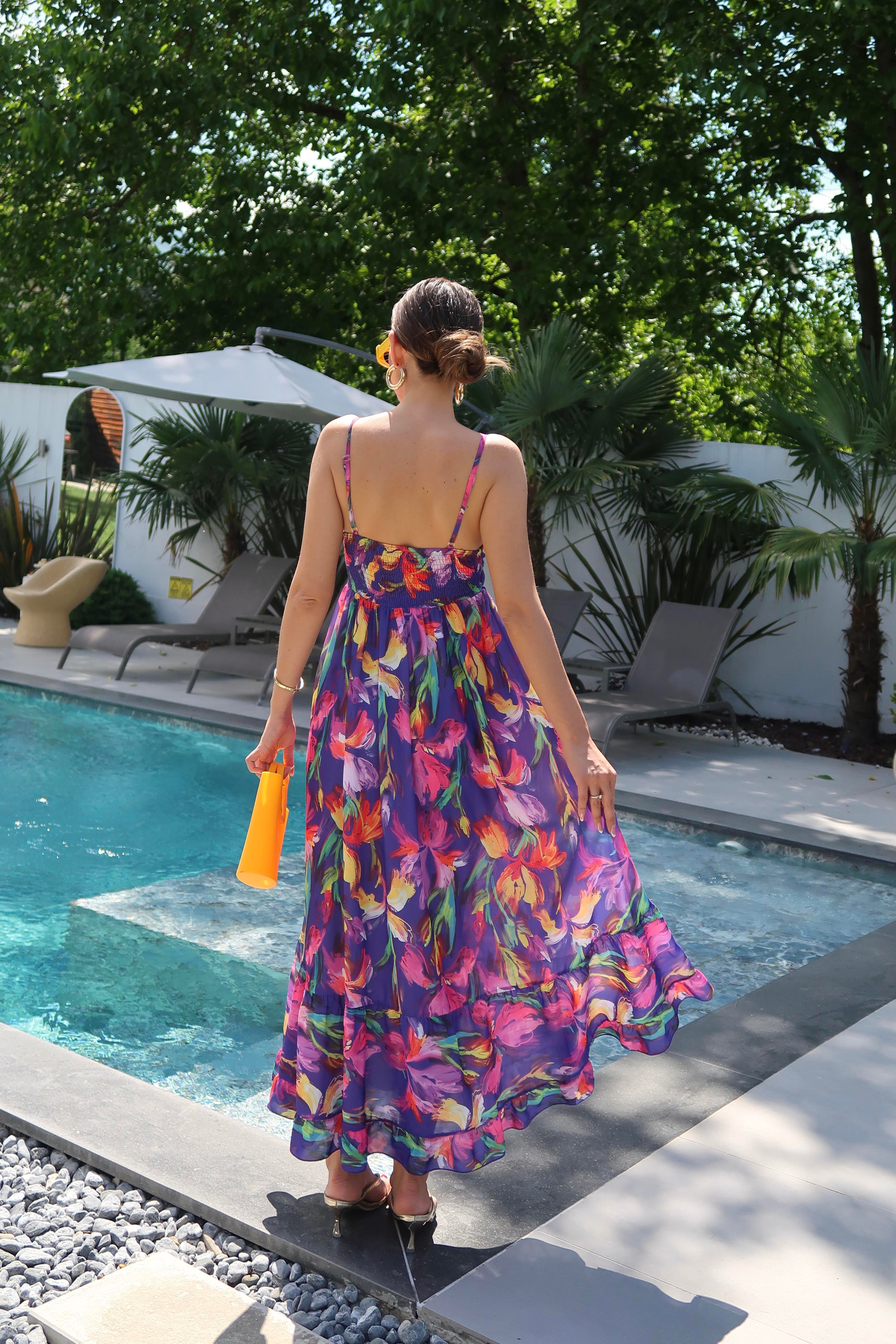 Palma Summer Mor Desenli Askılı Elbise