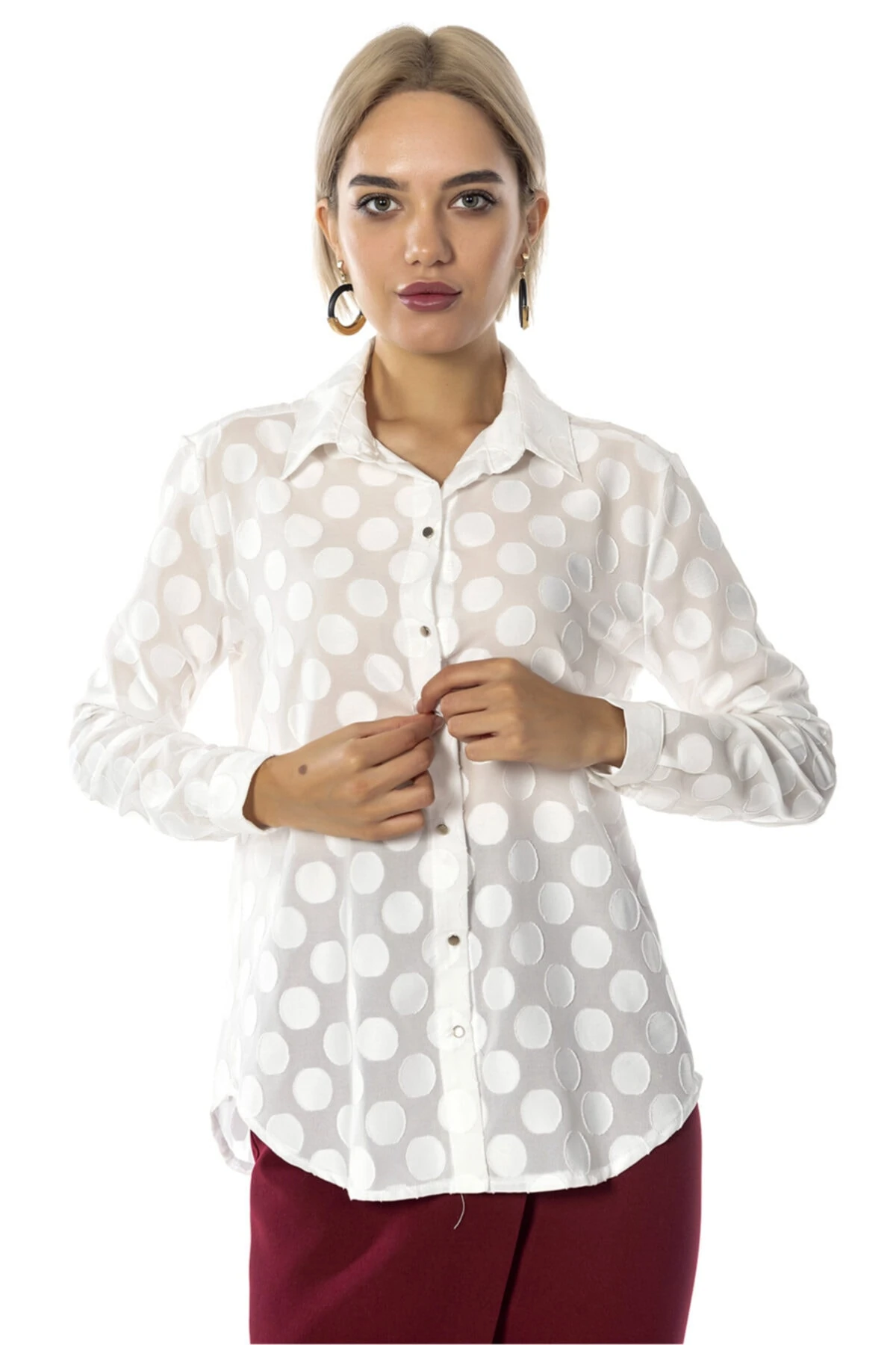 Puantiyeli Ekru Gömlek