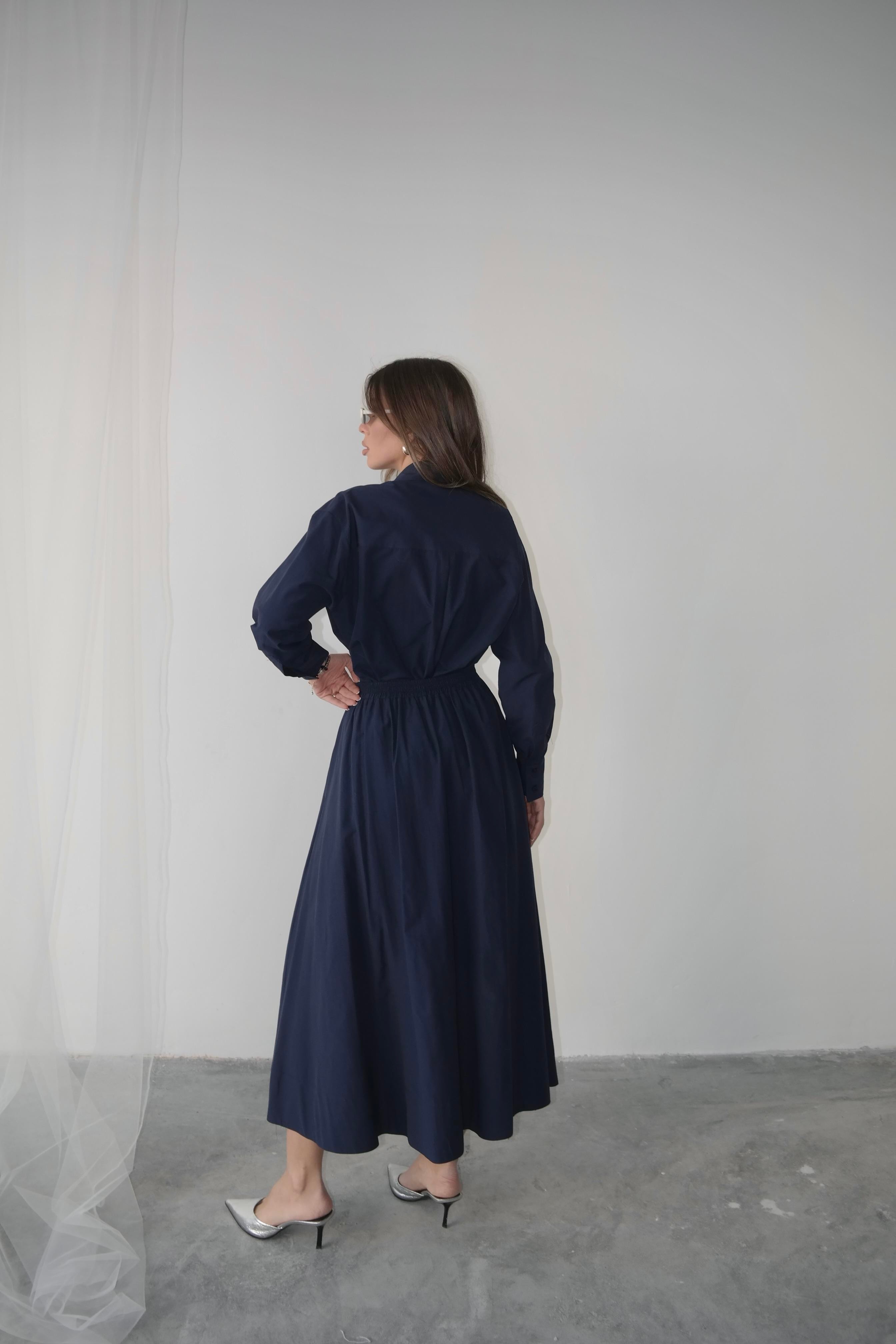 Oversize Düğmeli Kısa Gömlek Lacivert