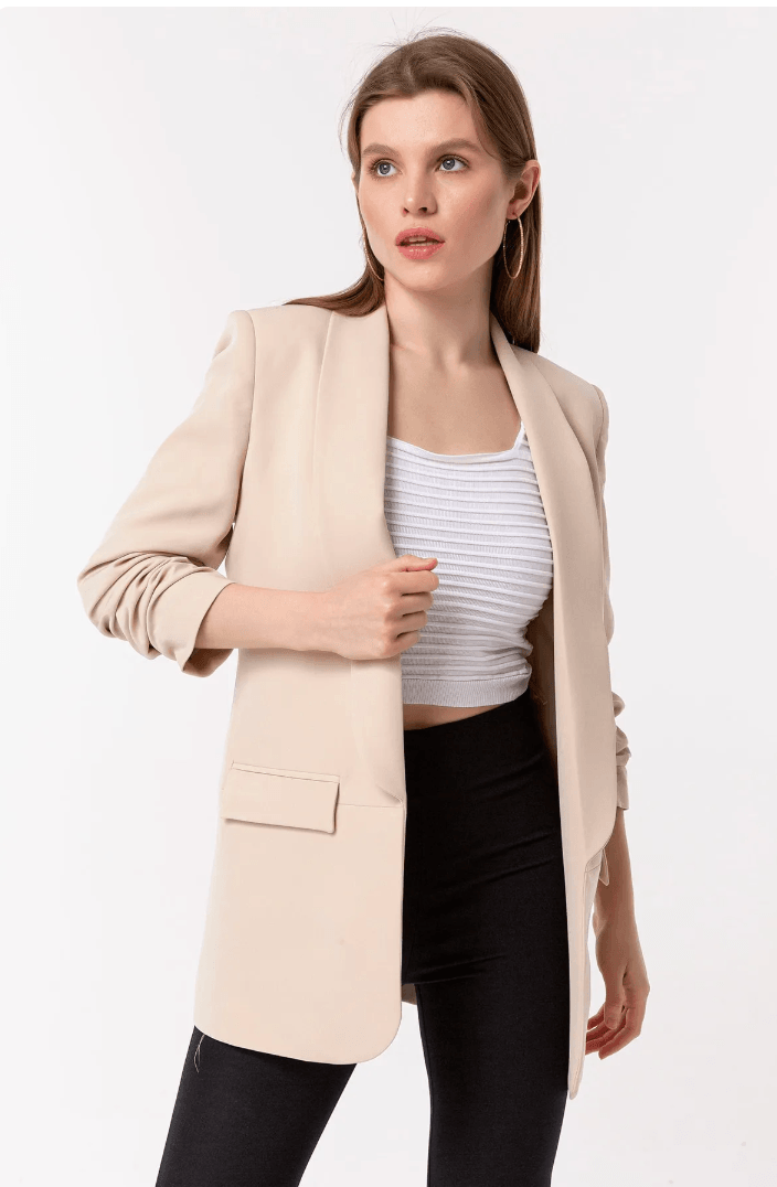 Mia Kolu Büzgülü Blazer Ceket Bej