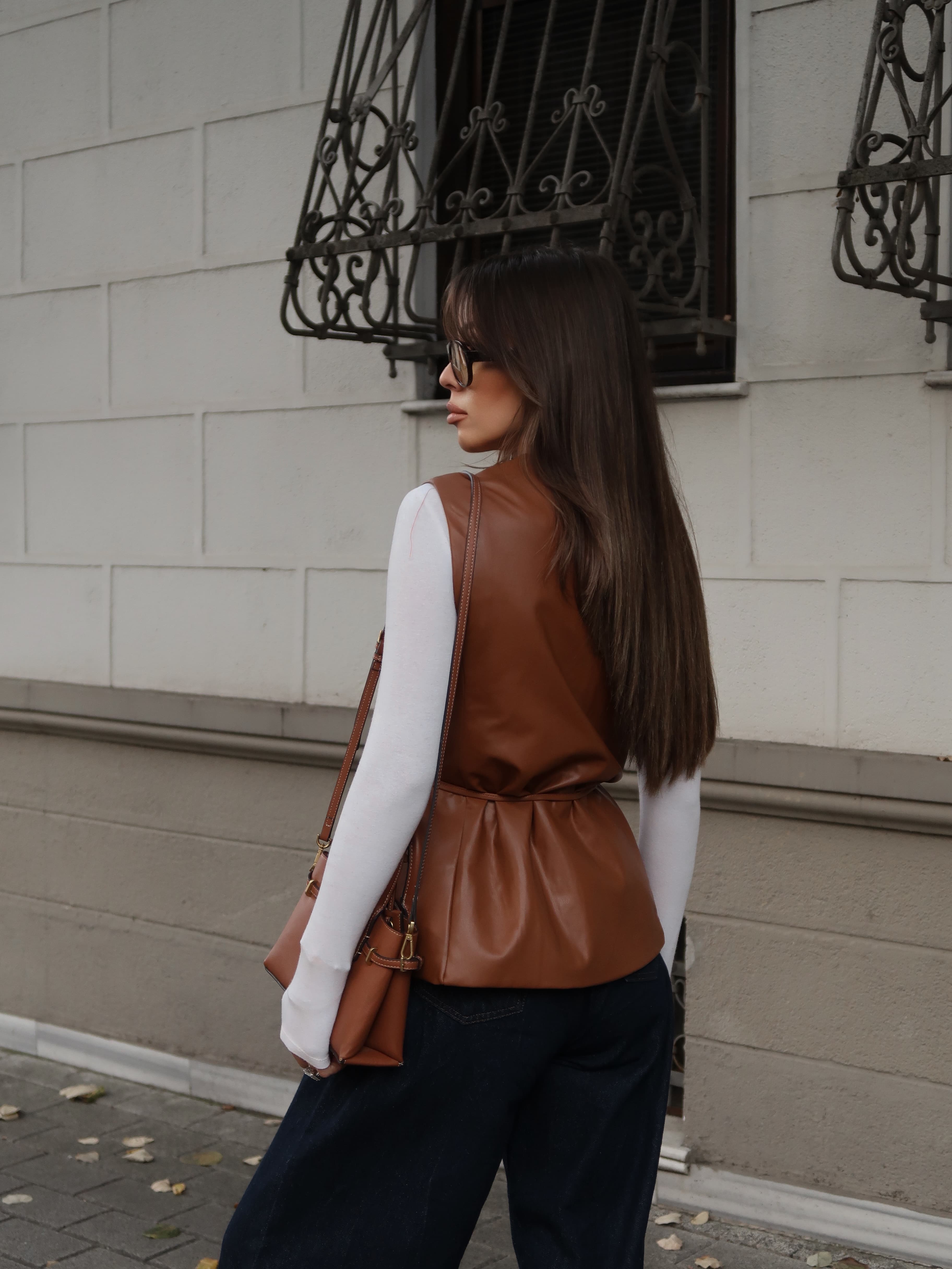 Deri Janet Kahverengi Yelek