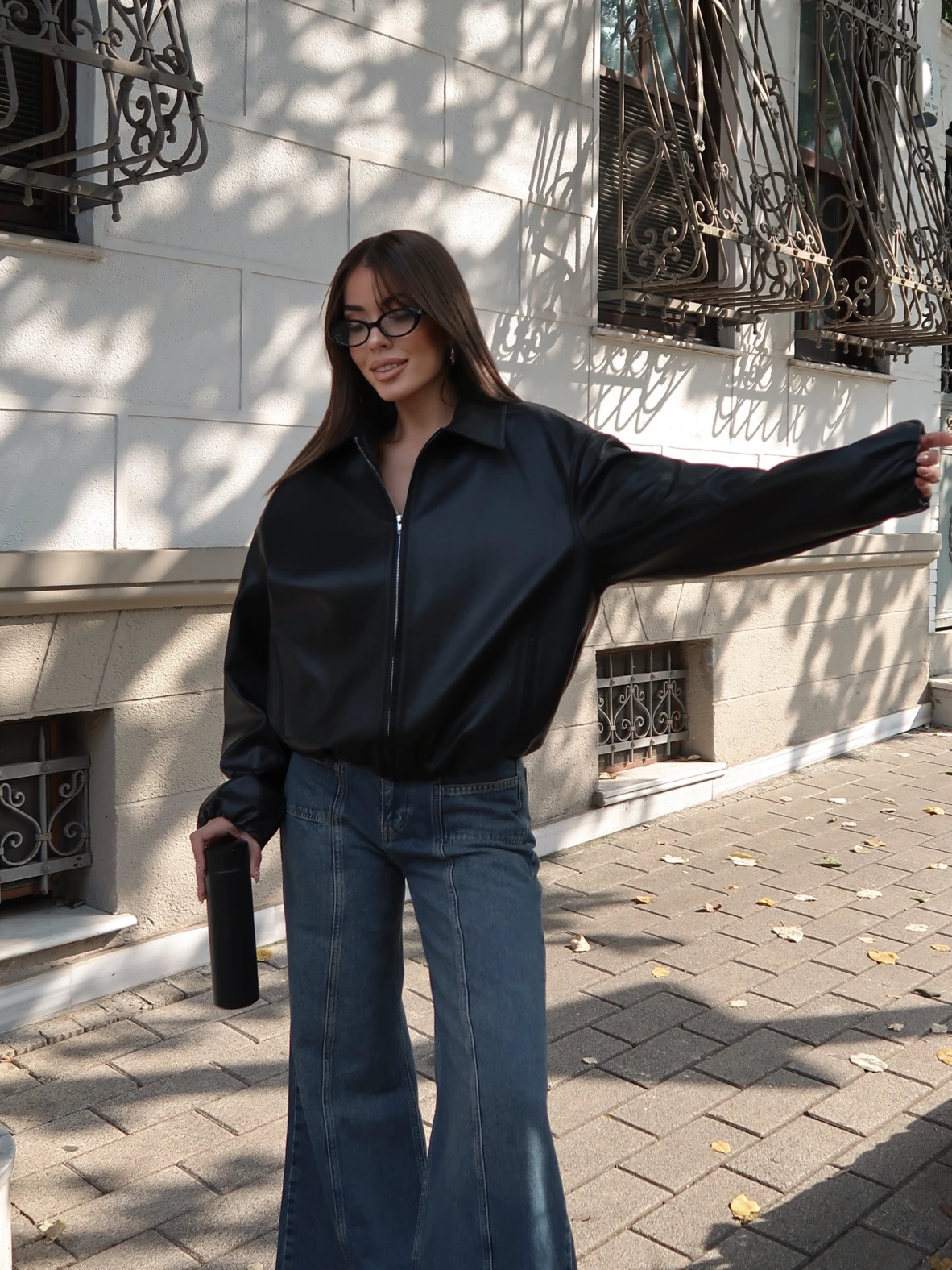 Betty Deri Fermuarlı Ceket Siyah